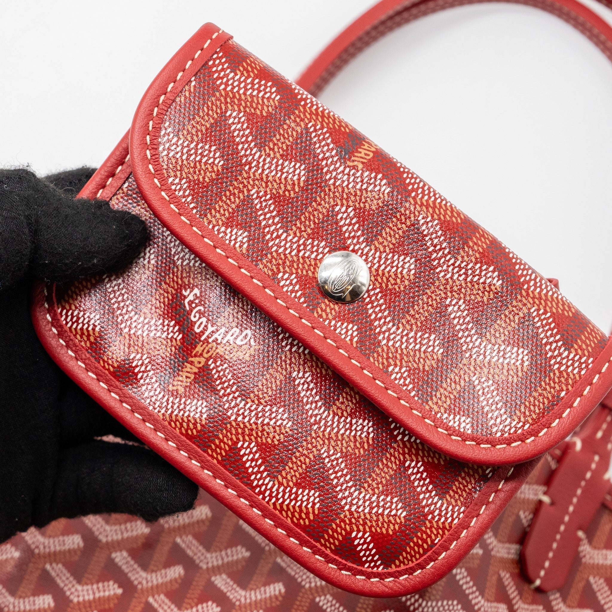 Mini Anjou Canvas Calfskin Tote Bag Red Silver-Tone Hardware