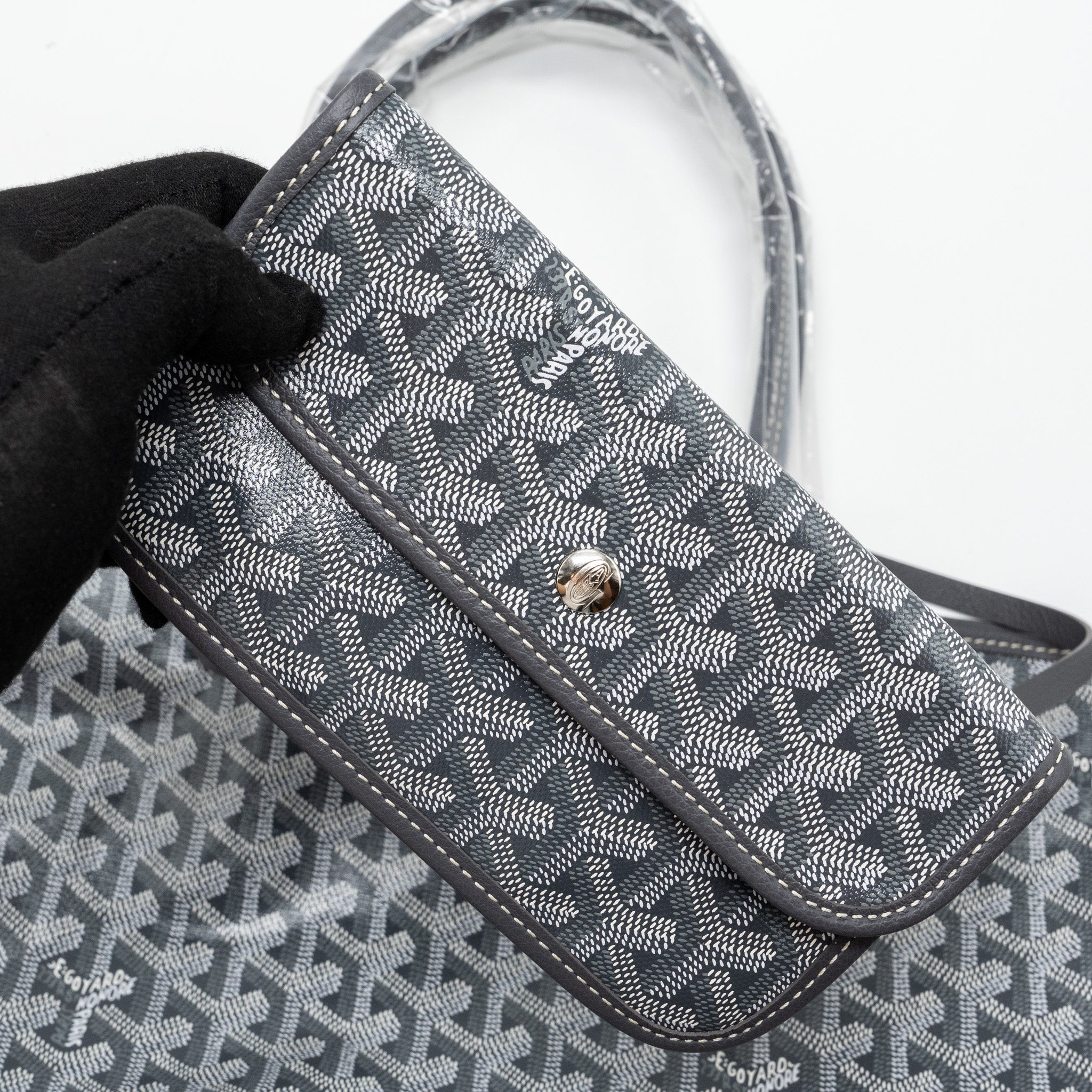 Lorenzia Saint Louis PM Goyardine Canvas Tote Bag Grey Silver-Tone Hardware
