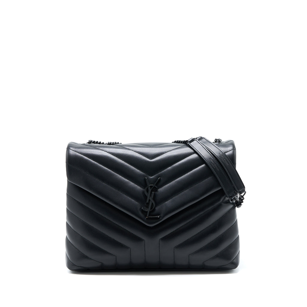 Lorenzia Medium Loulou Shoulder Bag Calfskin Black Black-Tone Hardware