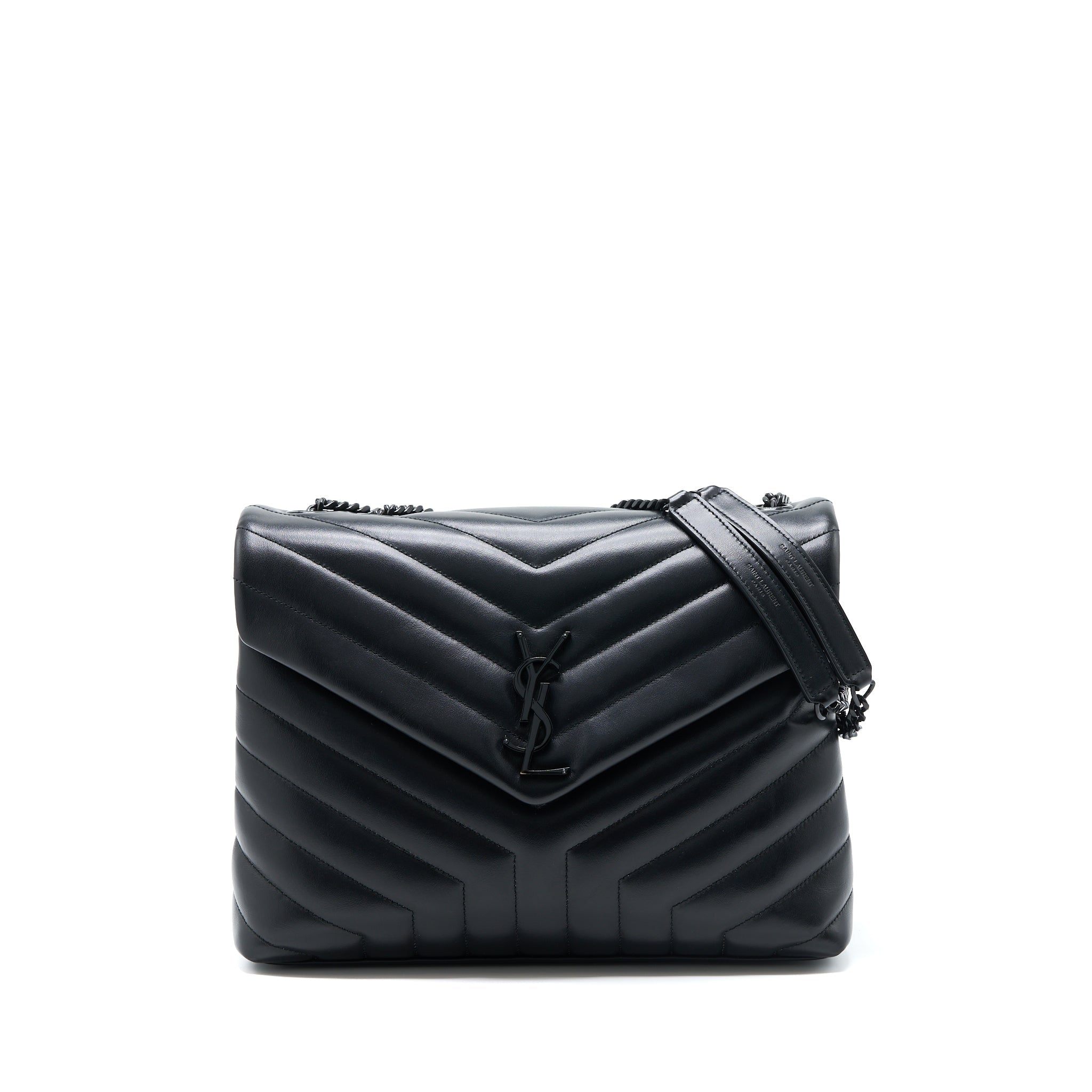 Lorenzia Medium Loulou Shoulder Bag Calfskin Black Black-Tone Hardware