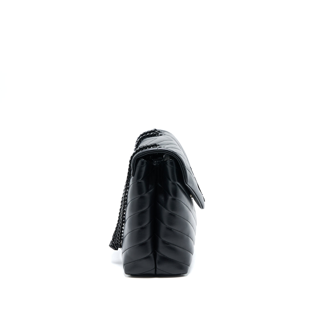Lorenzia Medium Loulou Shoulder Bag Calfskin Black Black-Tone Hardware