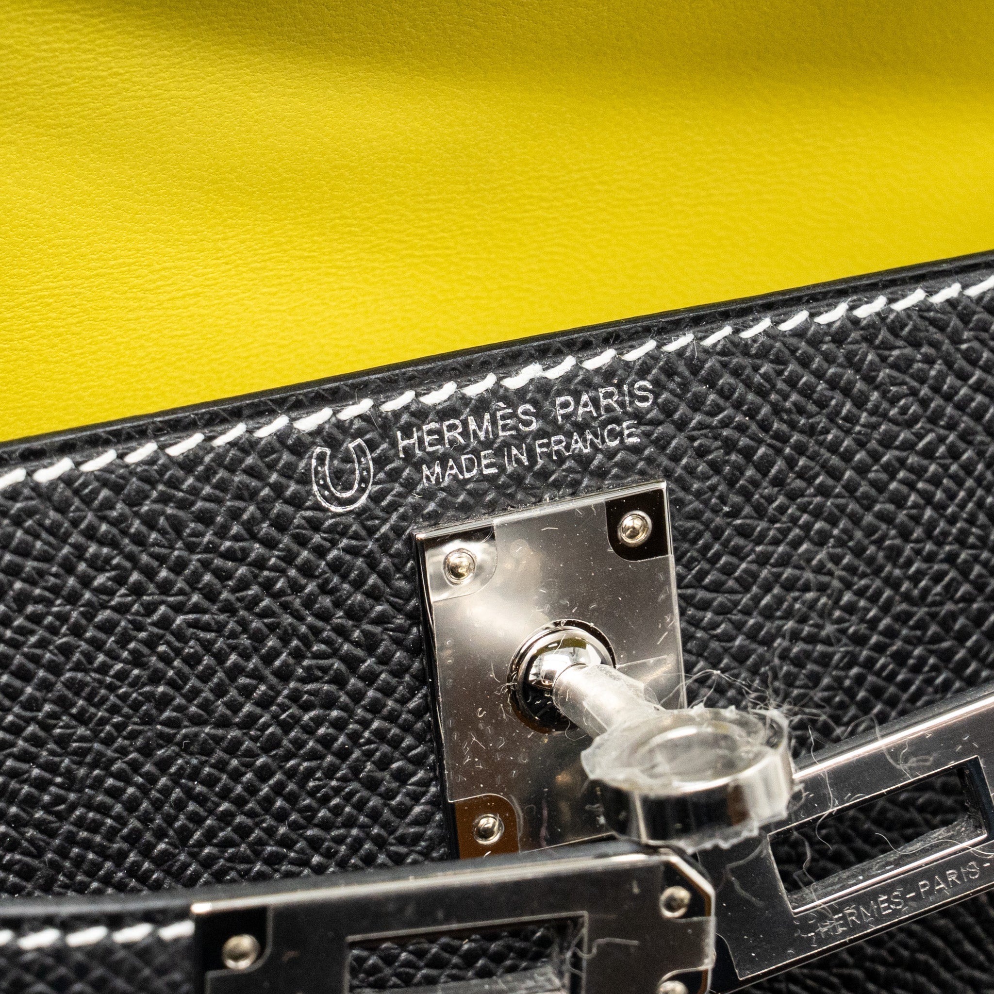 Lorenzia Mini Kelly II Epsom Leather Handbag Black Lime Silver-Tone Hardware