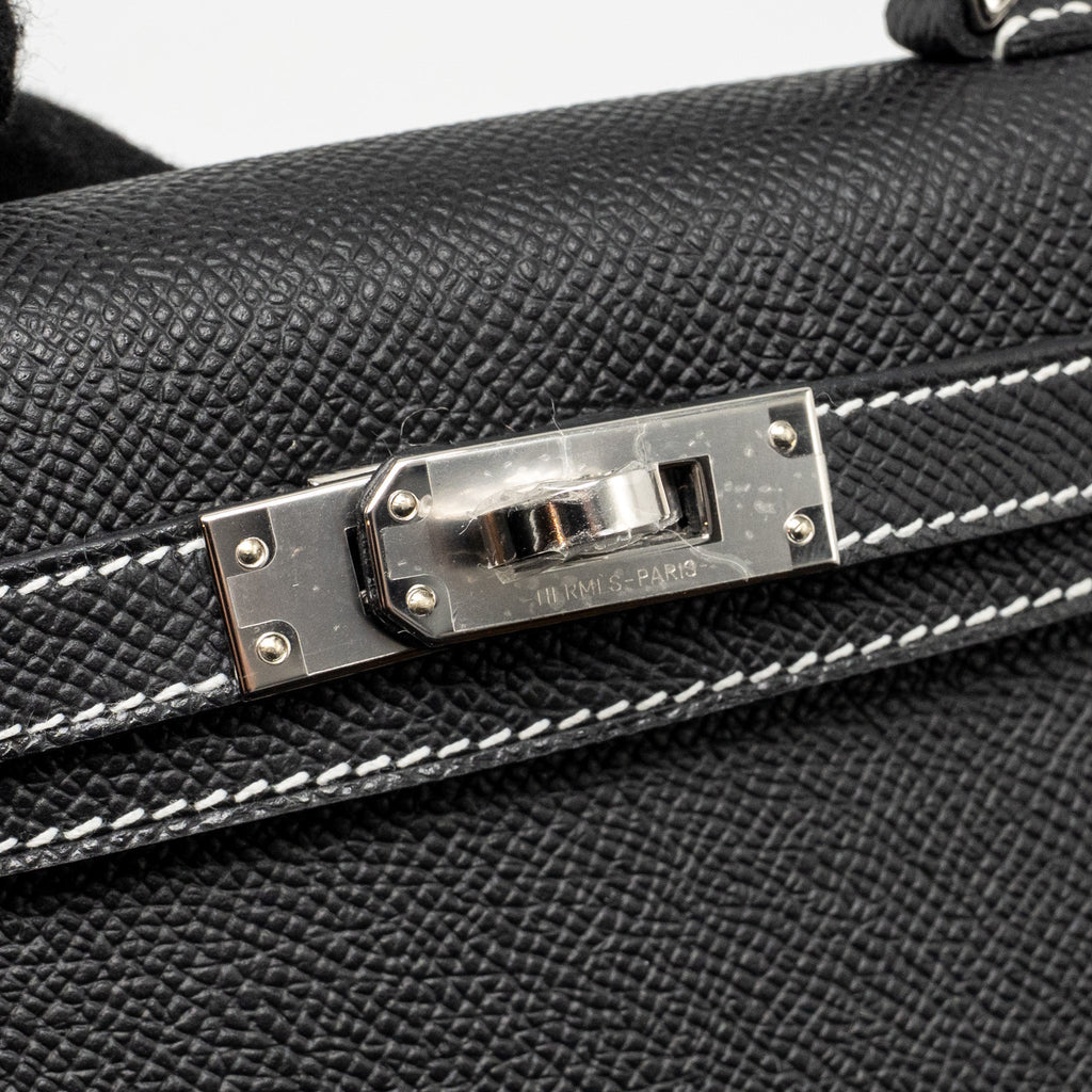 Lorenzia Mini Kelly II Epsom Leather Handbag Black Lime Silver-Tone Hardware