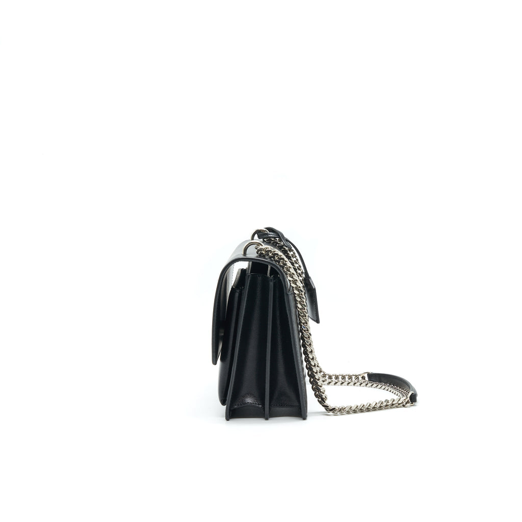 Lorenzia Sunset Shoulder Bag Leather Black Silver-Tone Hardware