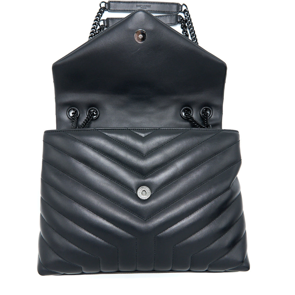 Lorenzia Medium Loulou Shoulder Bag Calfskin Black Black-Tone Hardware