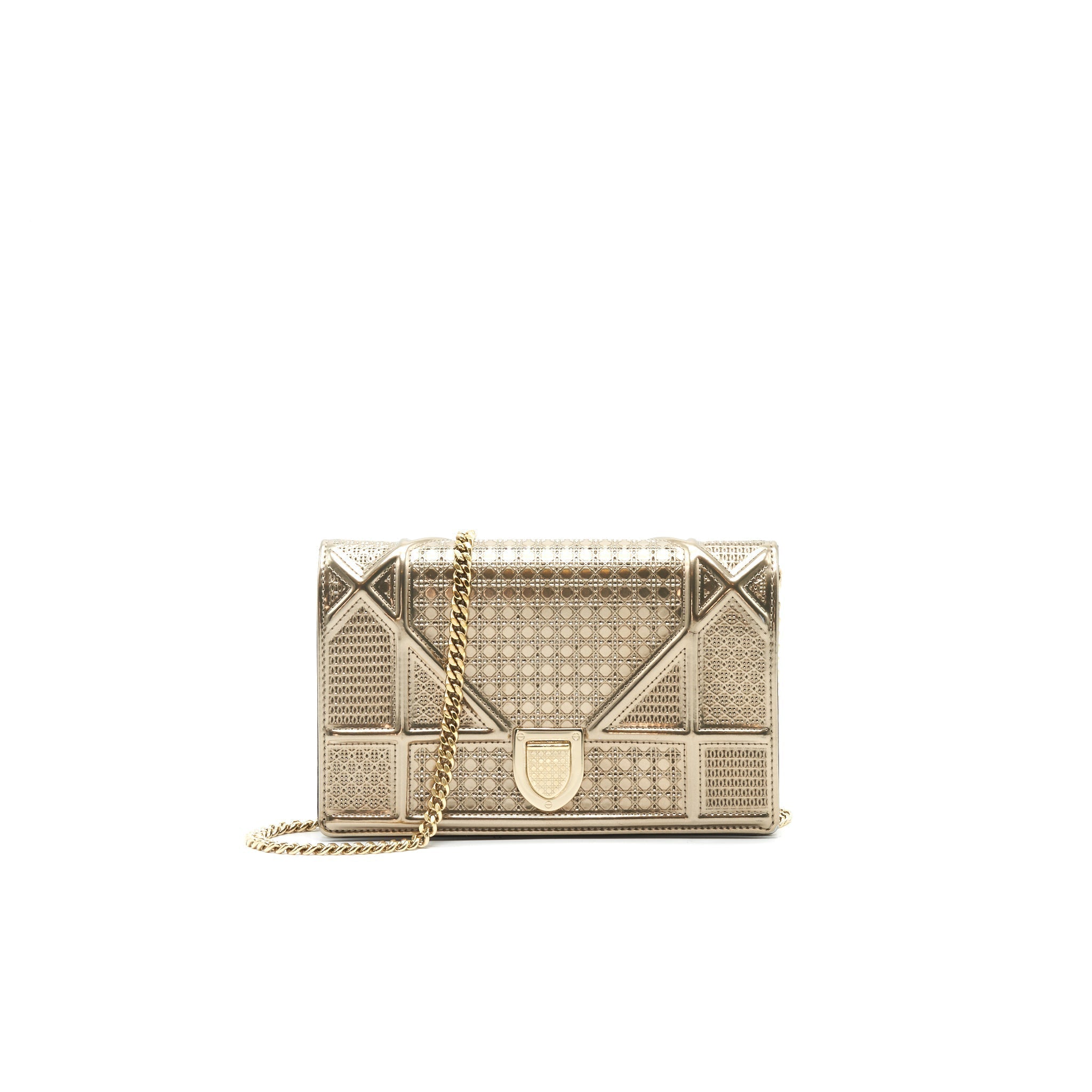 Lorenzia Diorama Wallet on Chain Metallic Calfskin Gold Gold-Tone Hardware