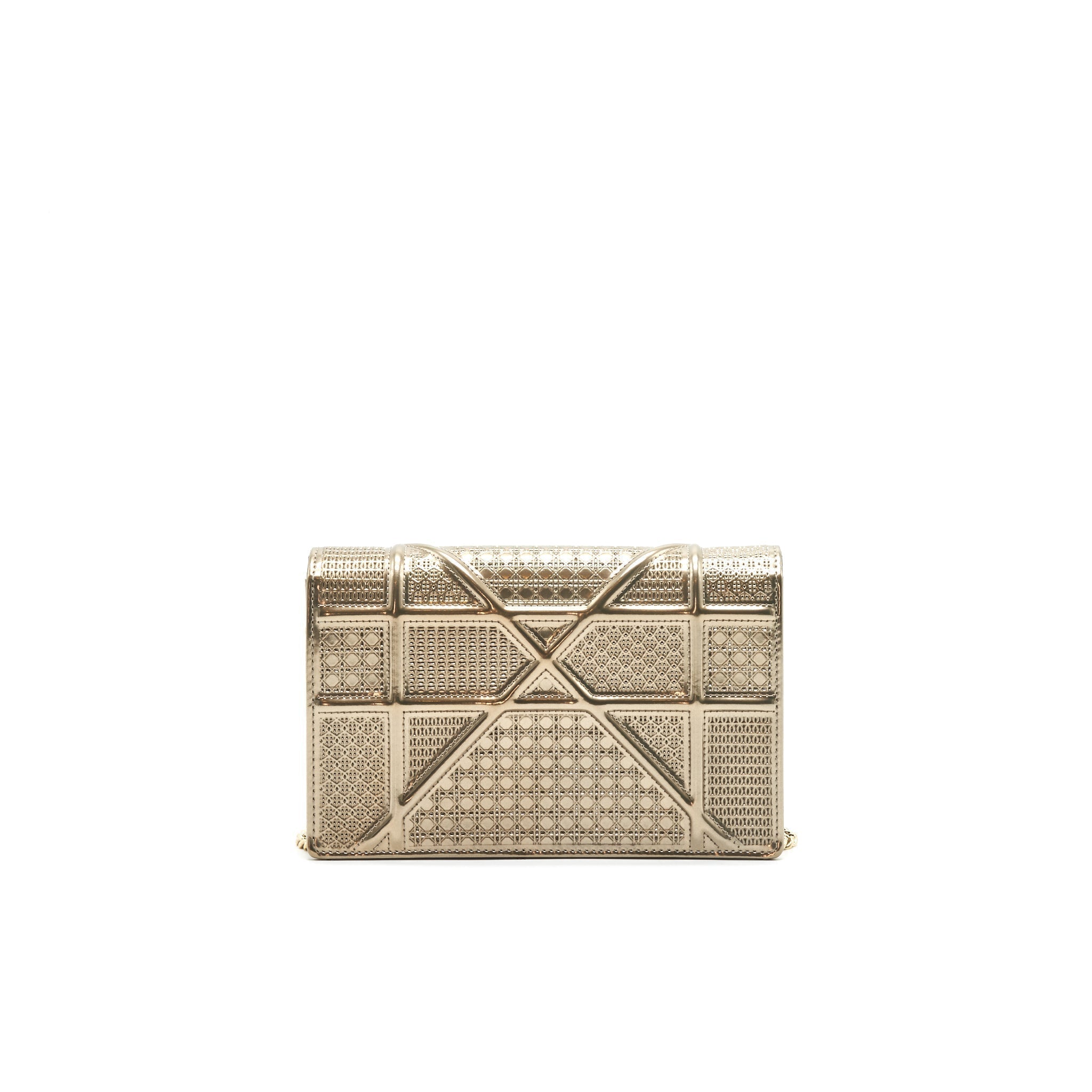 Lorenzia Diorama Wallet on Chain Metallic Calfskin Gold Gold-Tone Hardware