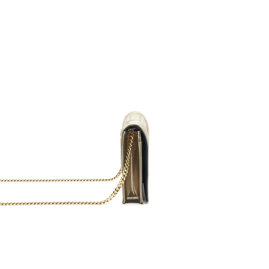 Lorenzia Diorama Wallet on Chain Metallic Calfskin Gold Gold-Tone Hardware