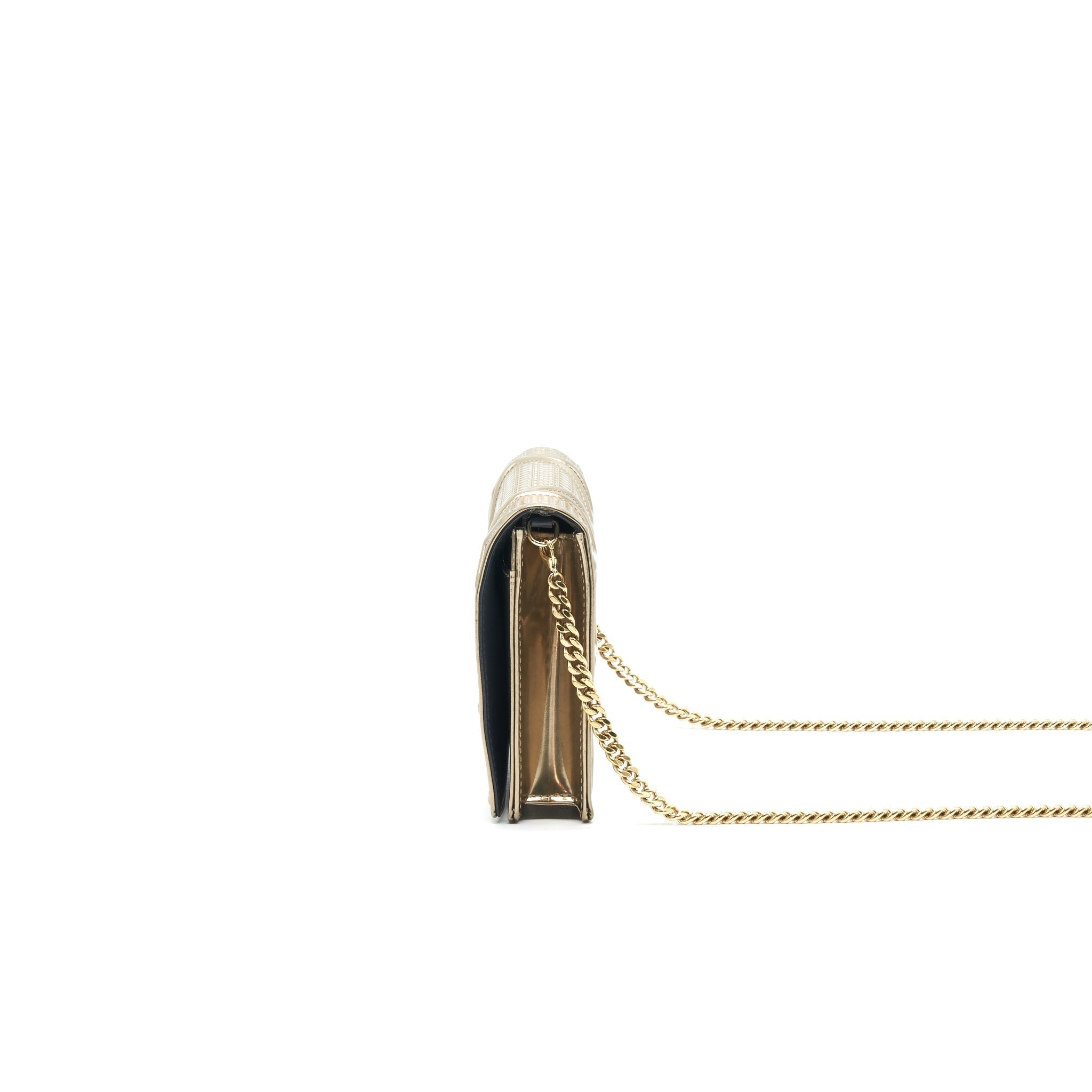 Lorenzia Diorama Wallet on Chain Metallic Calfskin Gold Gold-Tone Hardware