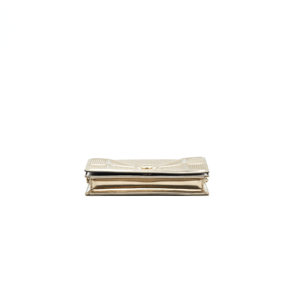 Lorenzia Diorama Wallet on Chain Metallic Calfskin Gold Gold-Tone Hardware
