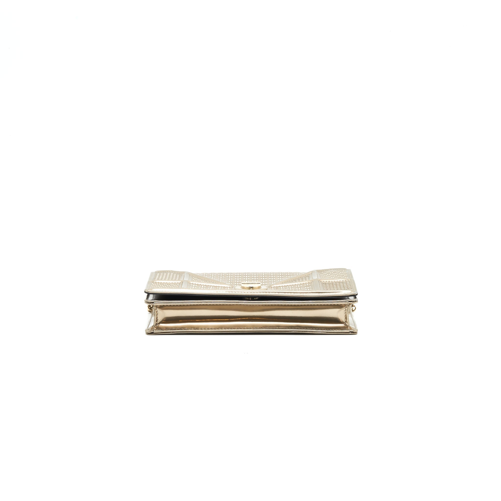 Lorenzia Diorama Wallet on Chain Metallic Calfskin Gold Gold-Tone Hardware