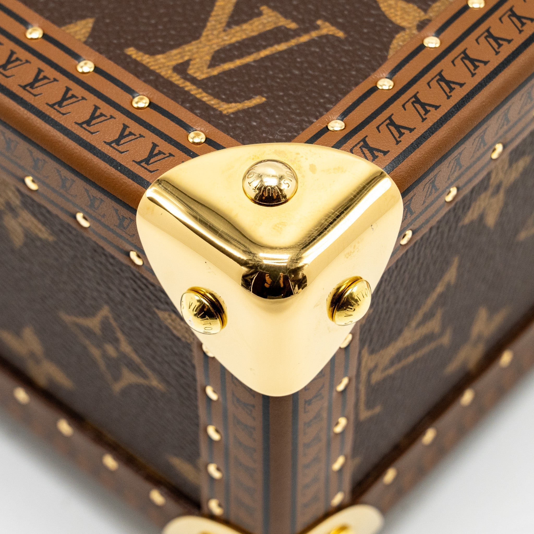 Camera Box Trunk Monogram Canvas Leather Handbag Gold Tone Hardware
