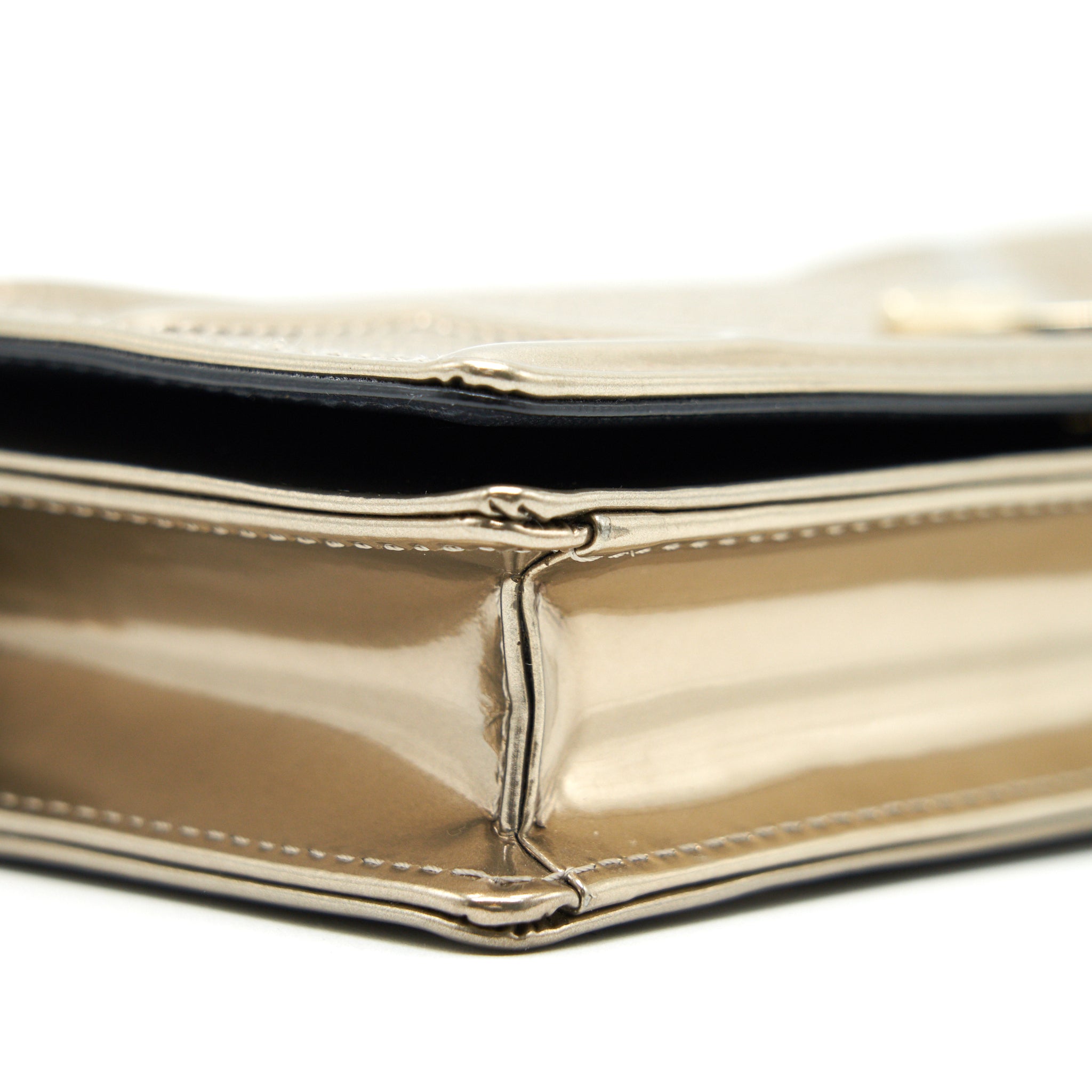 Lorenzia Diorama Wallet on Chain Metallic Calfskin Gold Gold-Tone Hardware