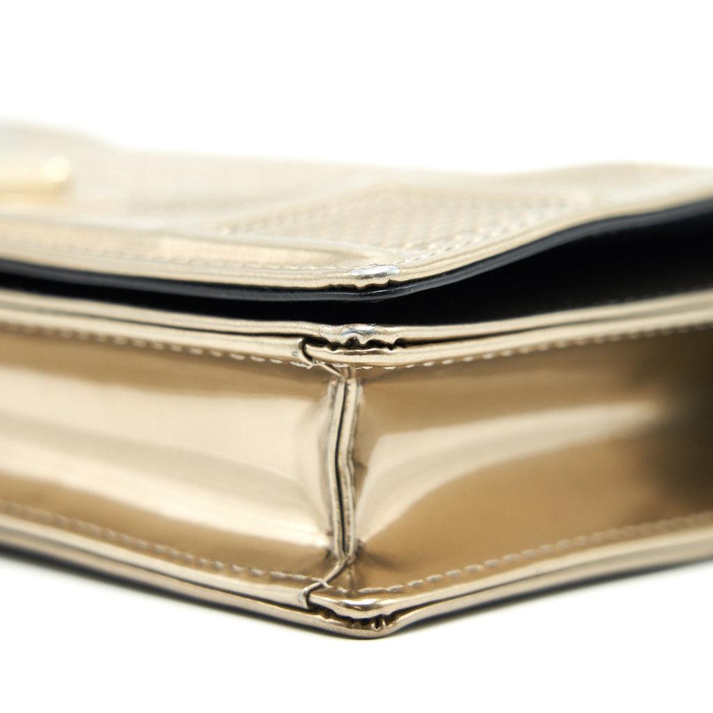 Lorenzia Diorama Wallet on Chain Metallic Calfskin Gold Gold-Tone Hardware