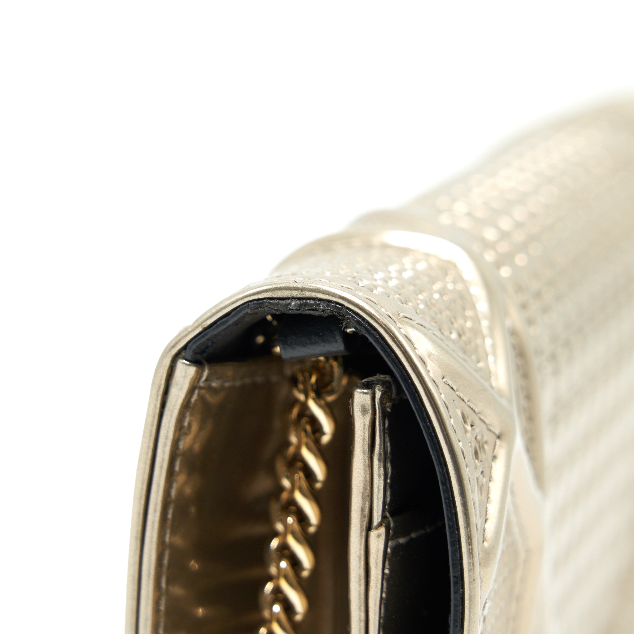 Lorenzia Diorama Wallet on Chain Metallic Calfskin Gold Gold-Tone Hardware