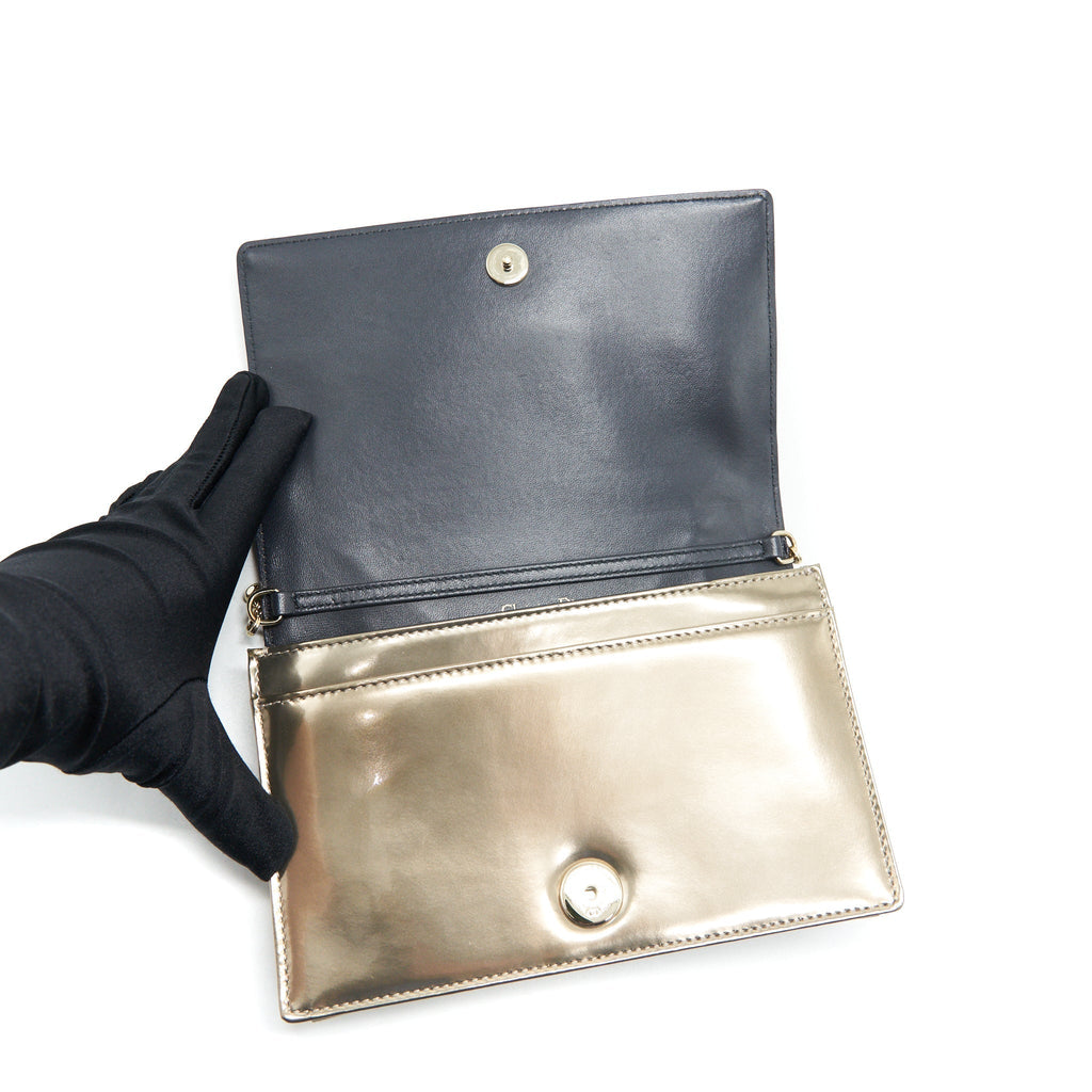 Lorenzia Diorama Wallet on Chain Metallic Calfskin Gold Gold-Tone Hardware