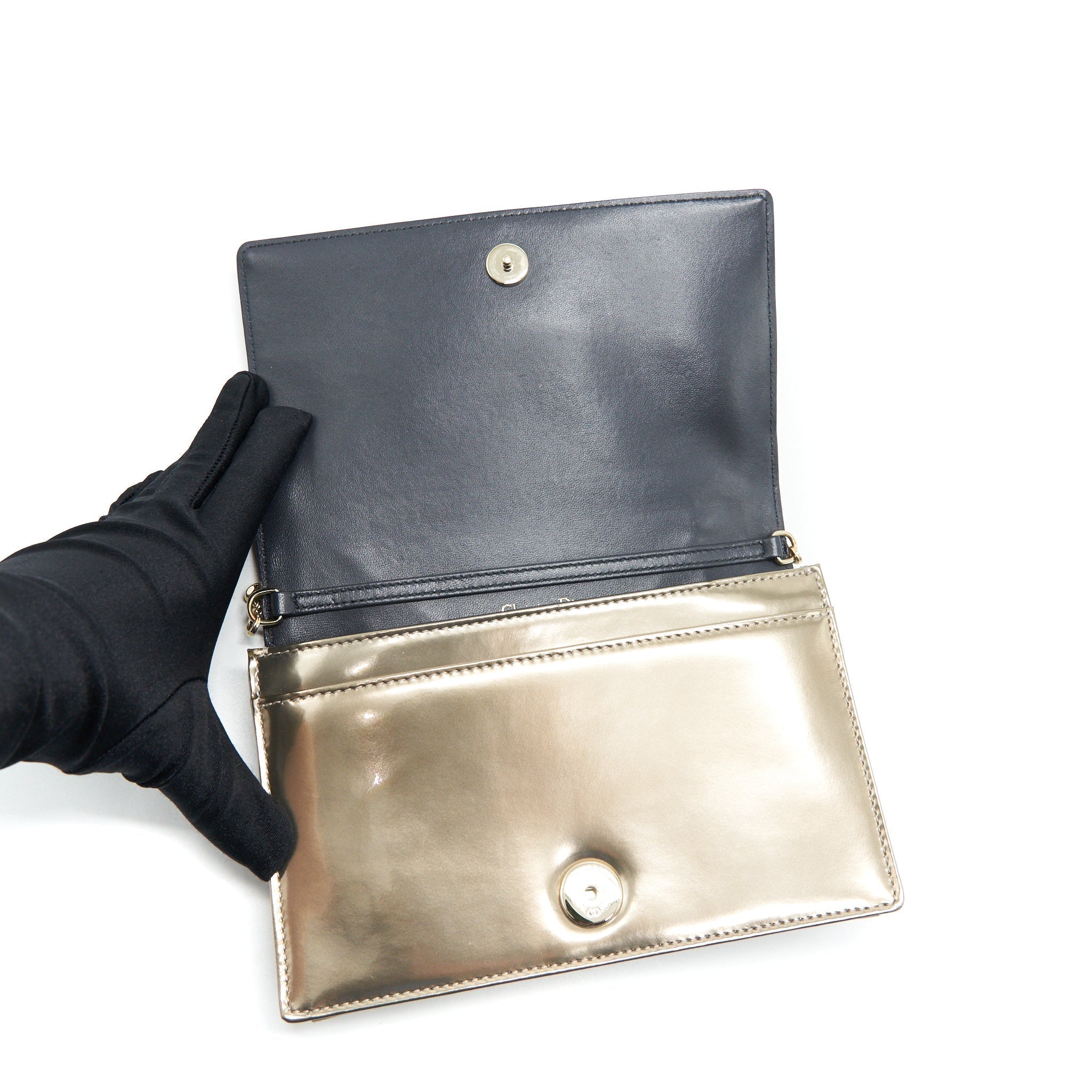 Lorenzia Diorama Wallet on Chain Metallic Calfskin Gold Gold-Tone Hardware