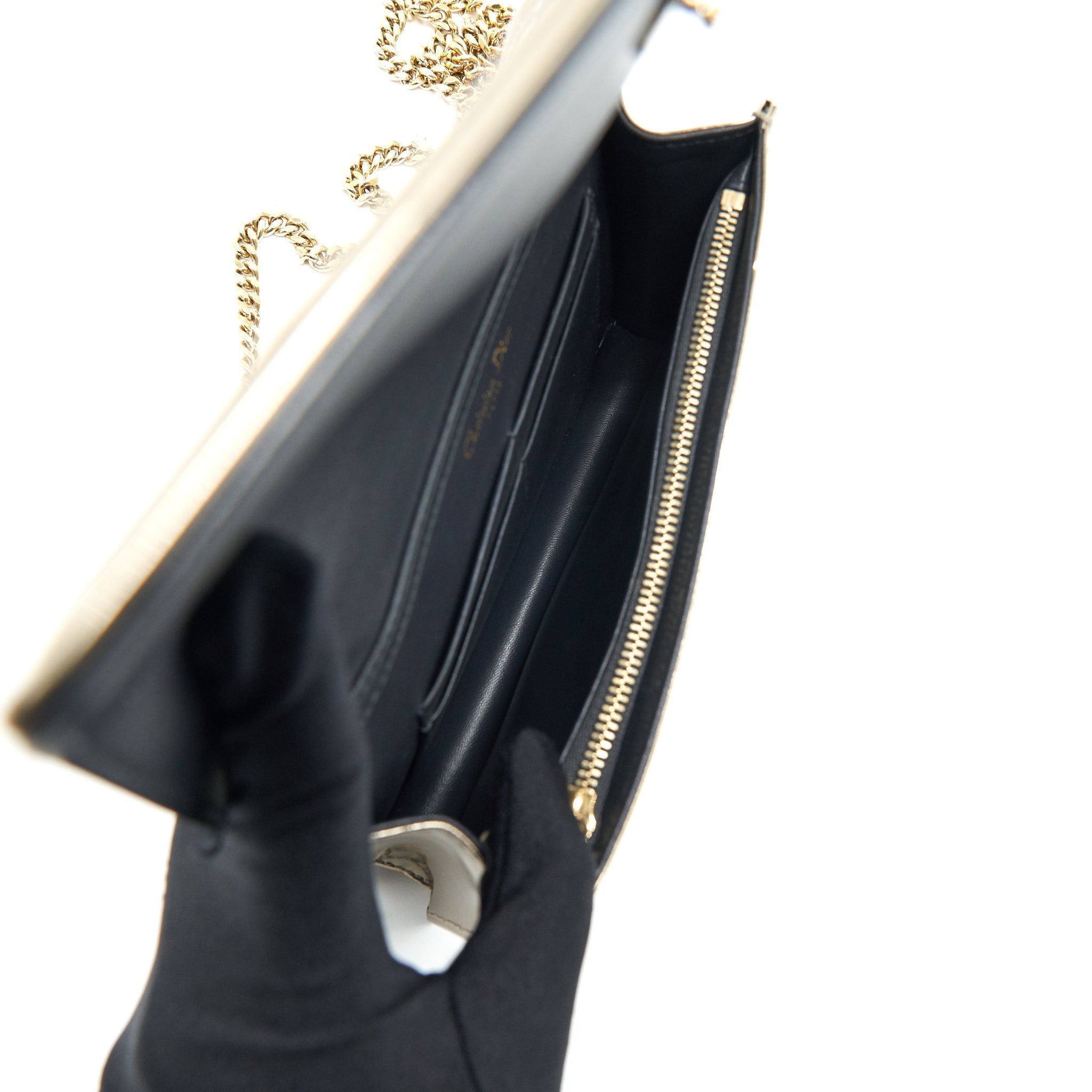 Lorenzia Diorama Wallet on Chain Metallic Calfskin Gold Gold-Tone Hardware
