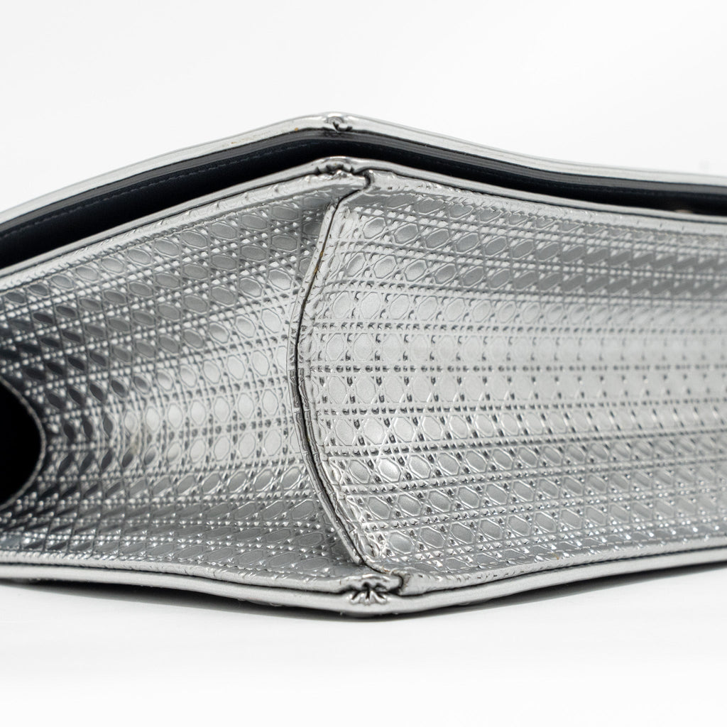 Lorenzia Diorama Flap Bag Patent Micro-Cannage Leather Metallic Silver Silver-Tone Hardware