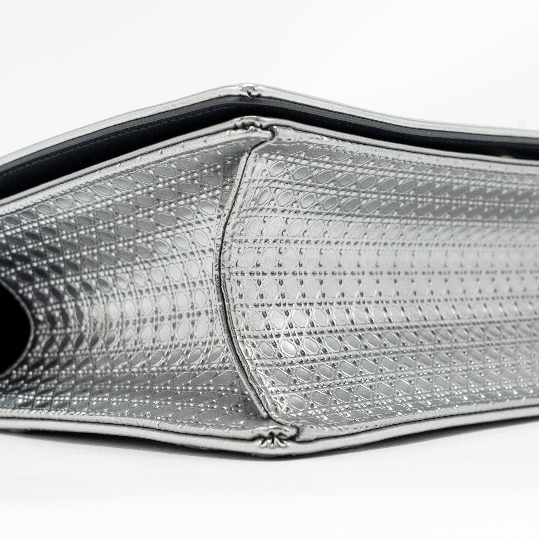 Lorenzia Diorama Flap Bag Patent Micro-Cannage Leather Metallic Silver Silver-Tone Hardware