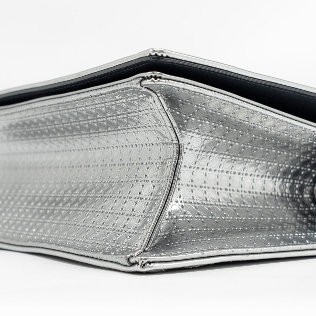 Lorenzia Diorama Flap Bag Patent Micro-Cannage Leather Metallic Silver Silver-Tone Hardware