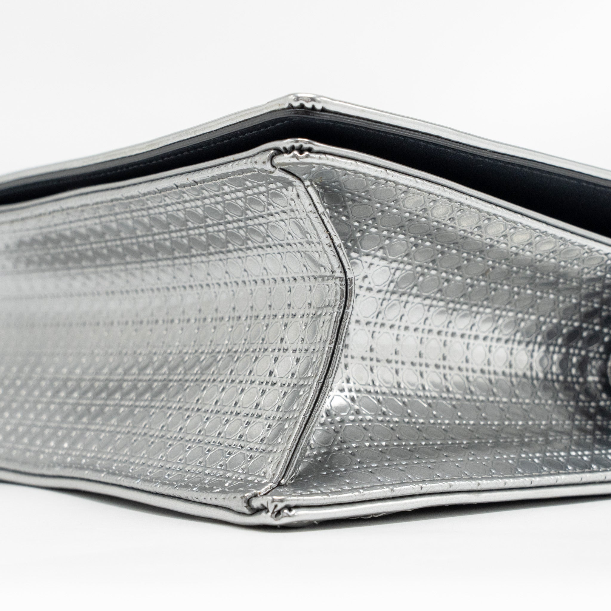 Lorenzia Diorama Flap Bag Patent Micro-Cannage Leather Metallic Silver Silver-Tone Hardware