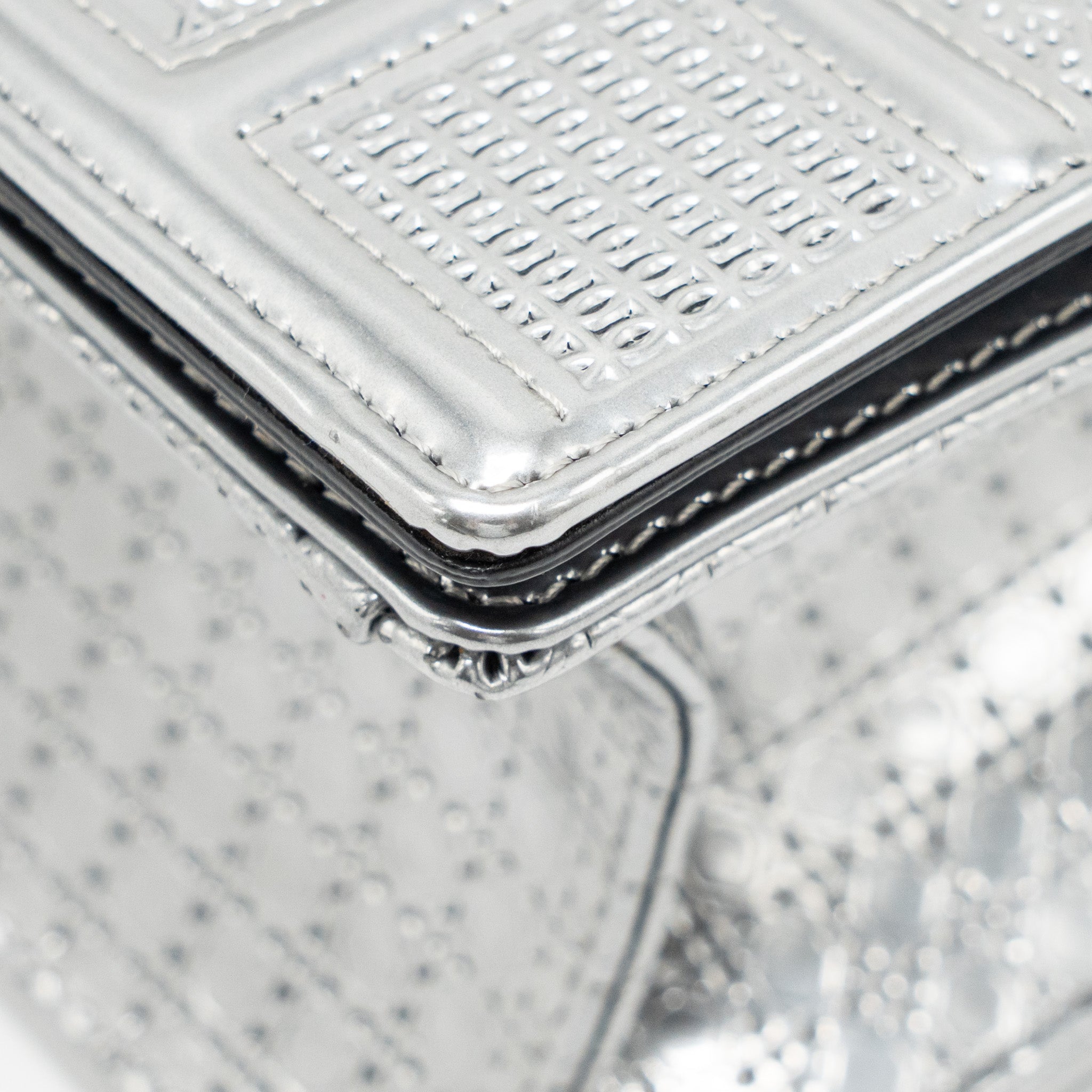 Lorenzia Diorama Flap Bag Patent Micro-Cannage Leather Metallic Silver Silver-Tone Hardware
