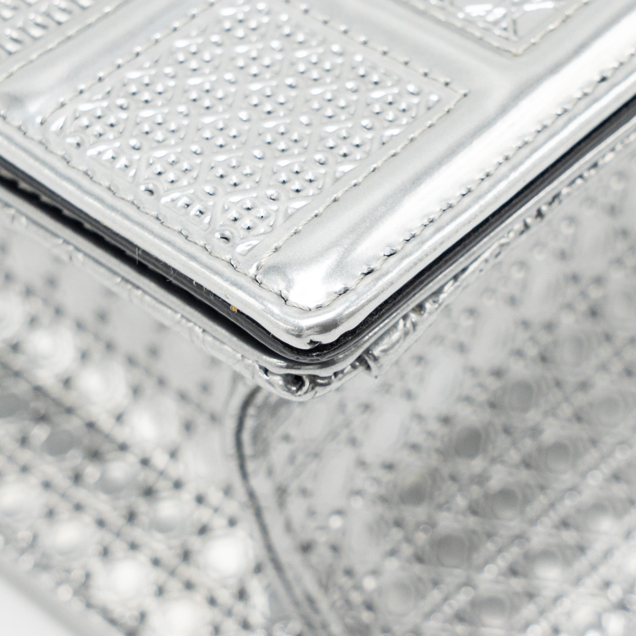 Lorenzia Diorama Flap Bag Patent Micro-Cannage Leather Metallic Silver Silver-Tone Hardware