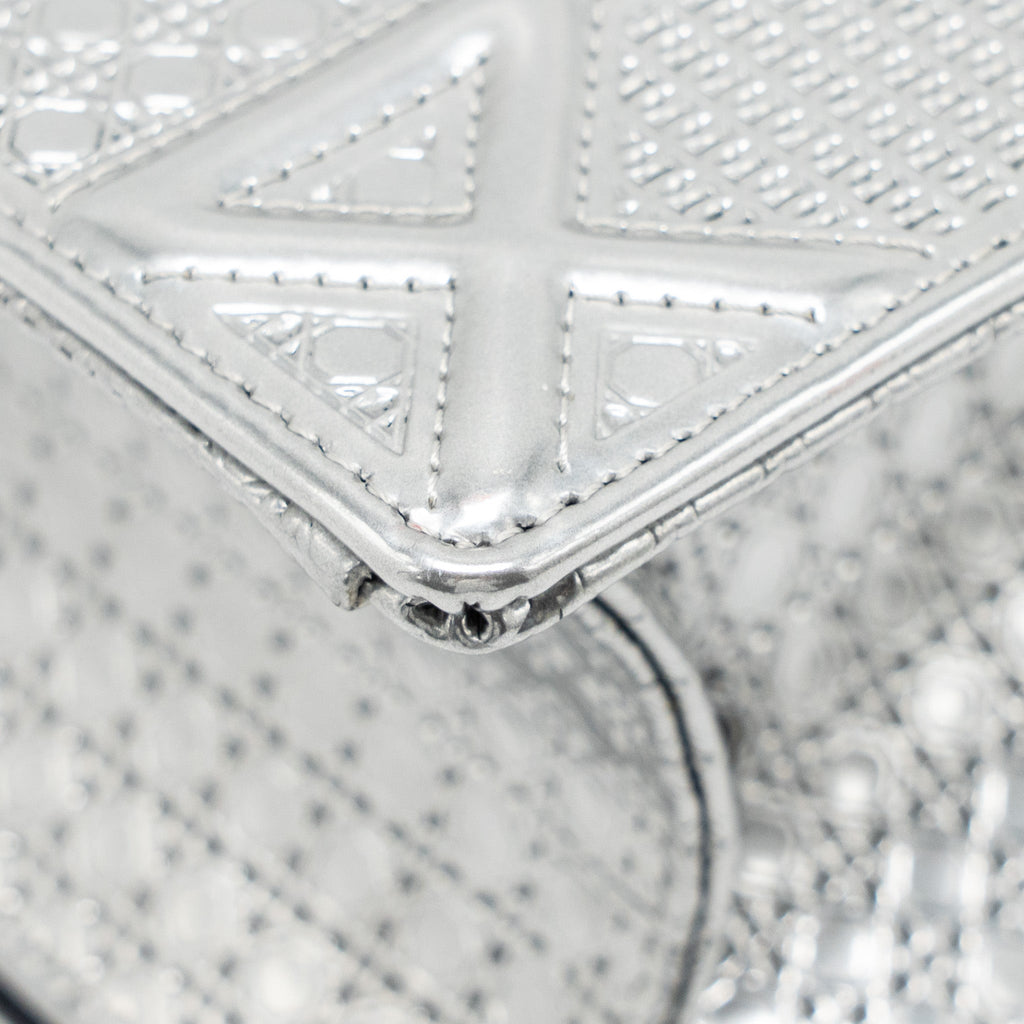 Lorenzia Diorama Flap Bag Patent Micro-Cannage Leather Metallic Silver Silver-Tone Hardware