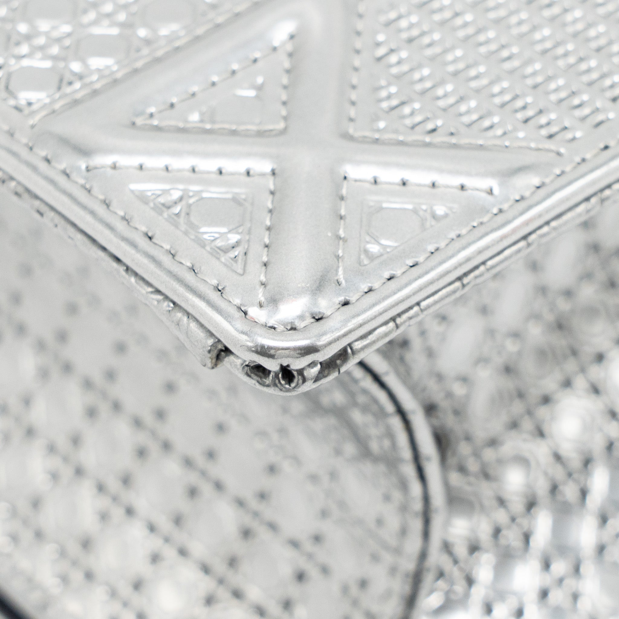 Lorenzia Diorama Flap Bag Patent Micro-Cannage Leather Metallic Silver Silver-Tone Hardware