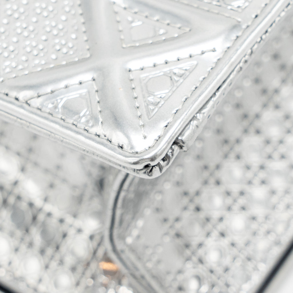 Lorenzia Diorama Flap Bag Patent Micro-Cannage Leather Metallic Silver Silver-Tone Hardware