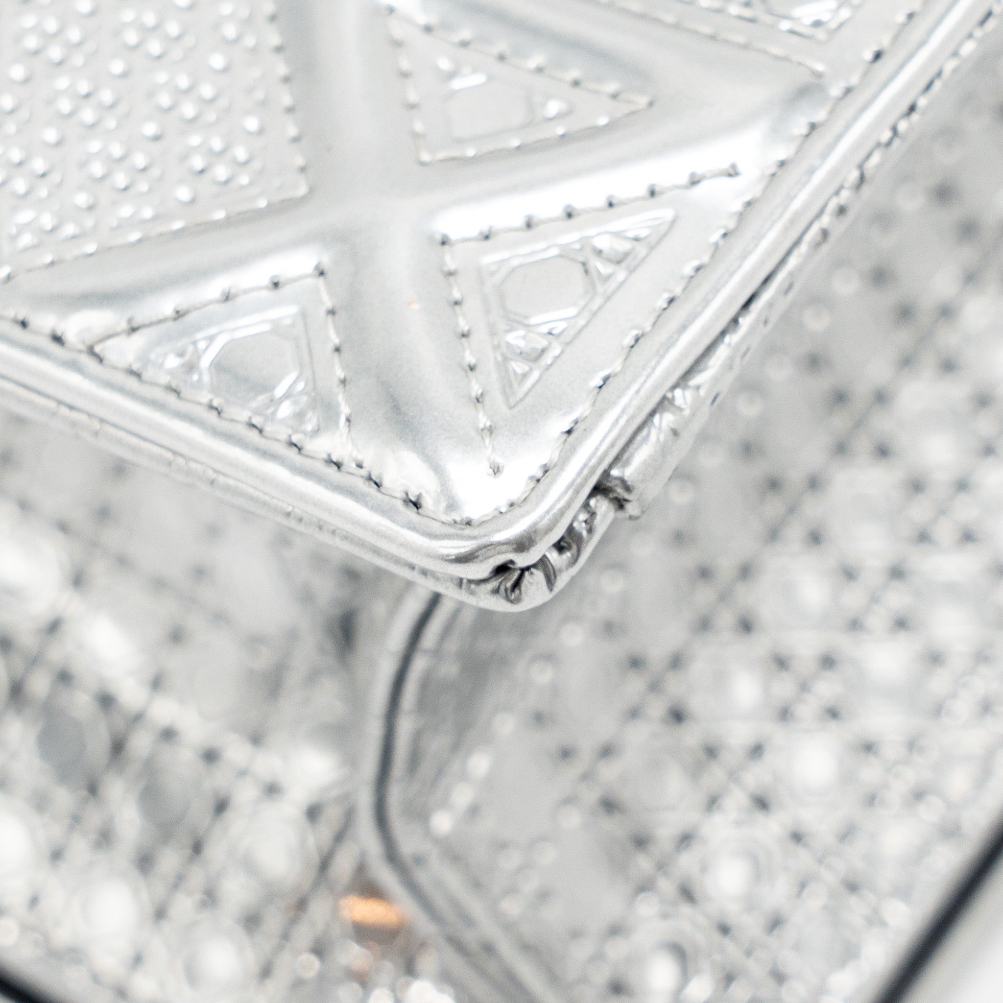Lorenzia Diorama Flap Bag Patent Micro-Cannage Leather Metallic Silver Silver-Tone Hardware