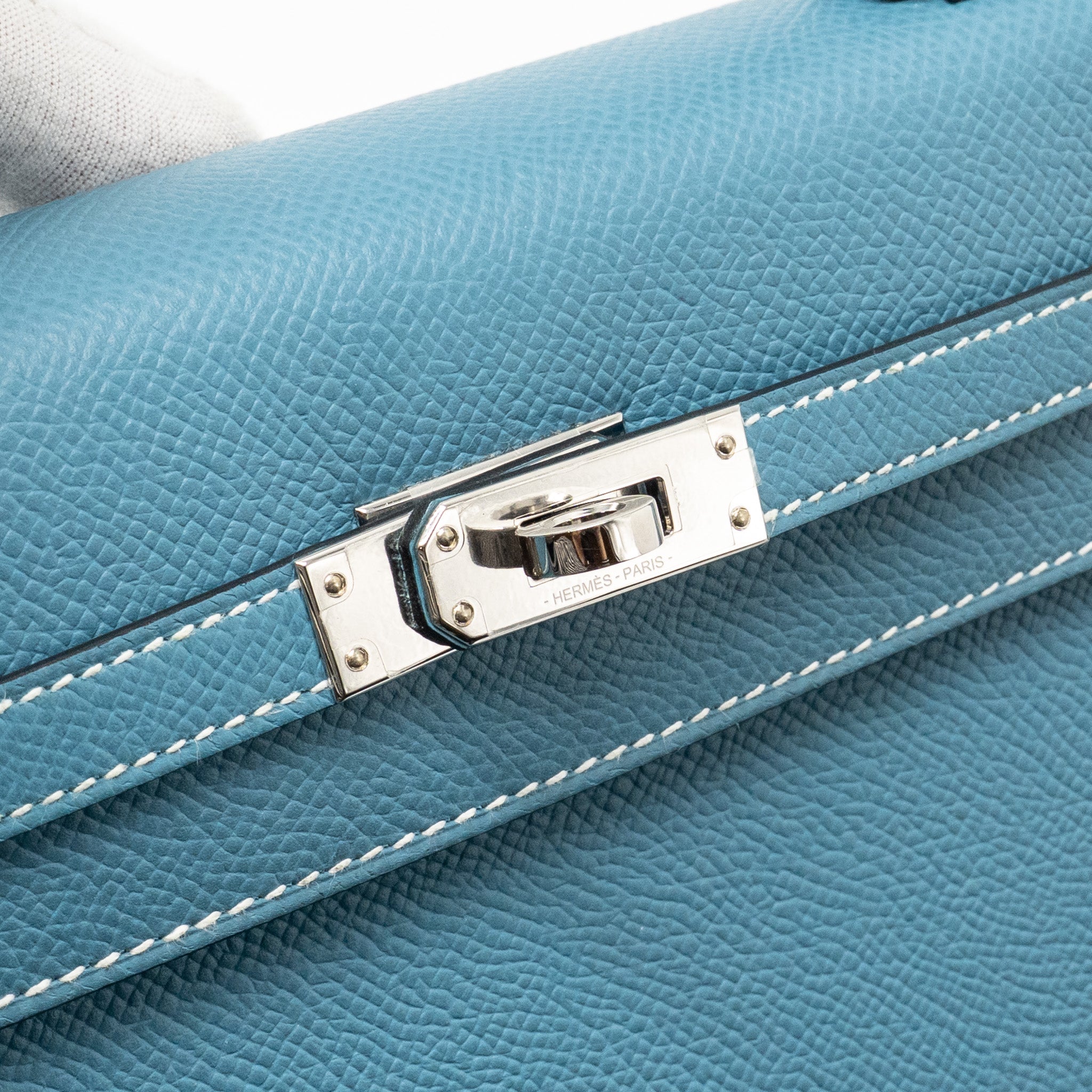 Lorenzia Kelly 25 Epsom Leather Handbag Bleu Jean Silver-Tone Hardware