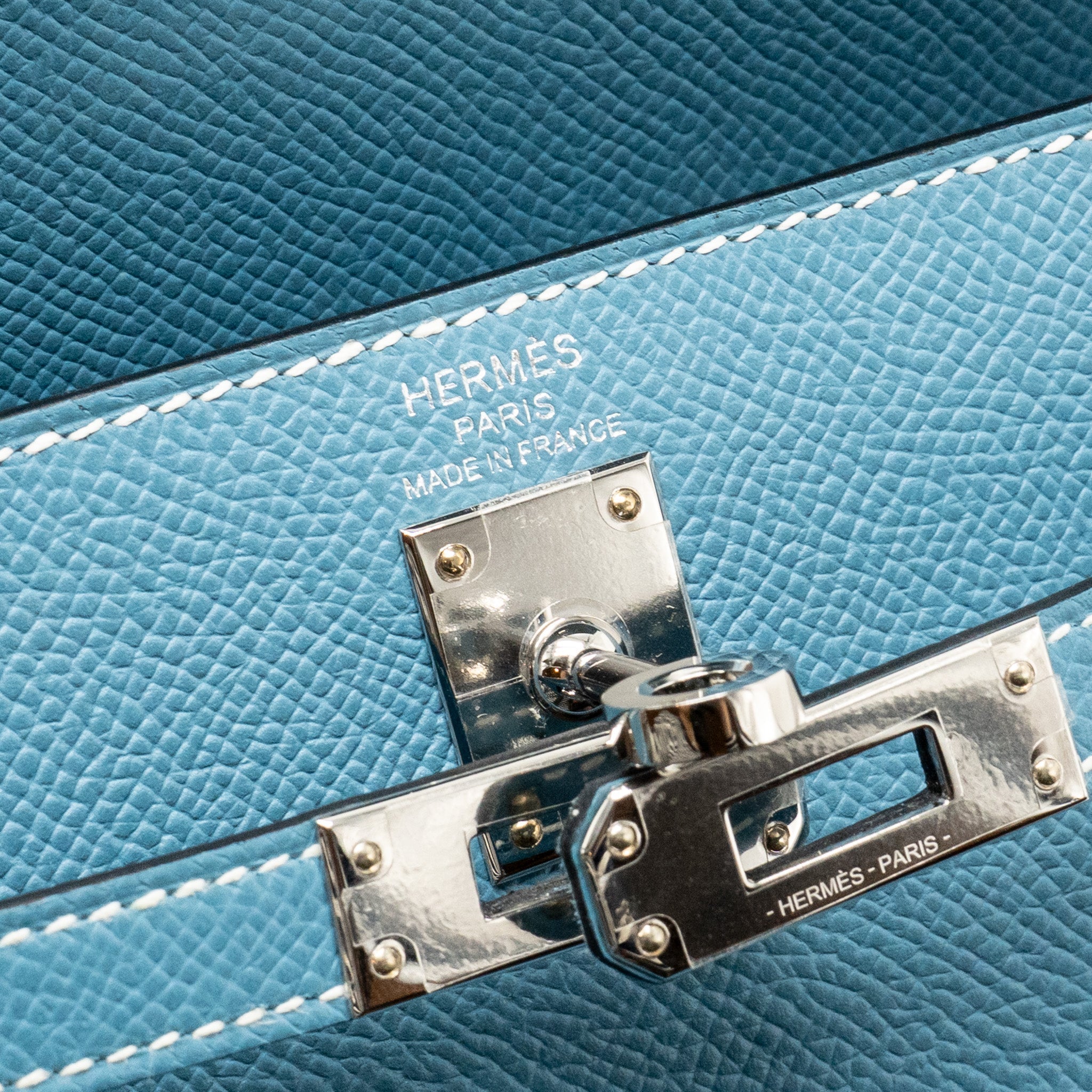 Lorenzia Kelly 25 Epsom Leather Handbag Bleu Jean Silver-Tone Hardware