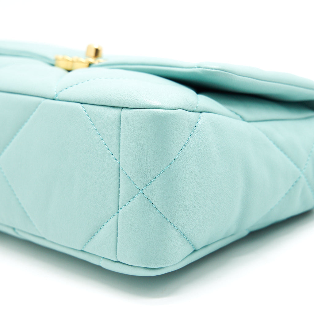 Lorenzia Chanel Small 19 Bag Lambskin Leather Ice Blue Gold/Silver-Tone Hardware