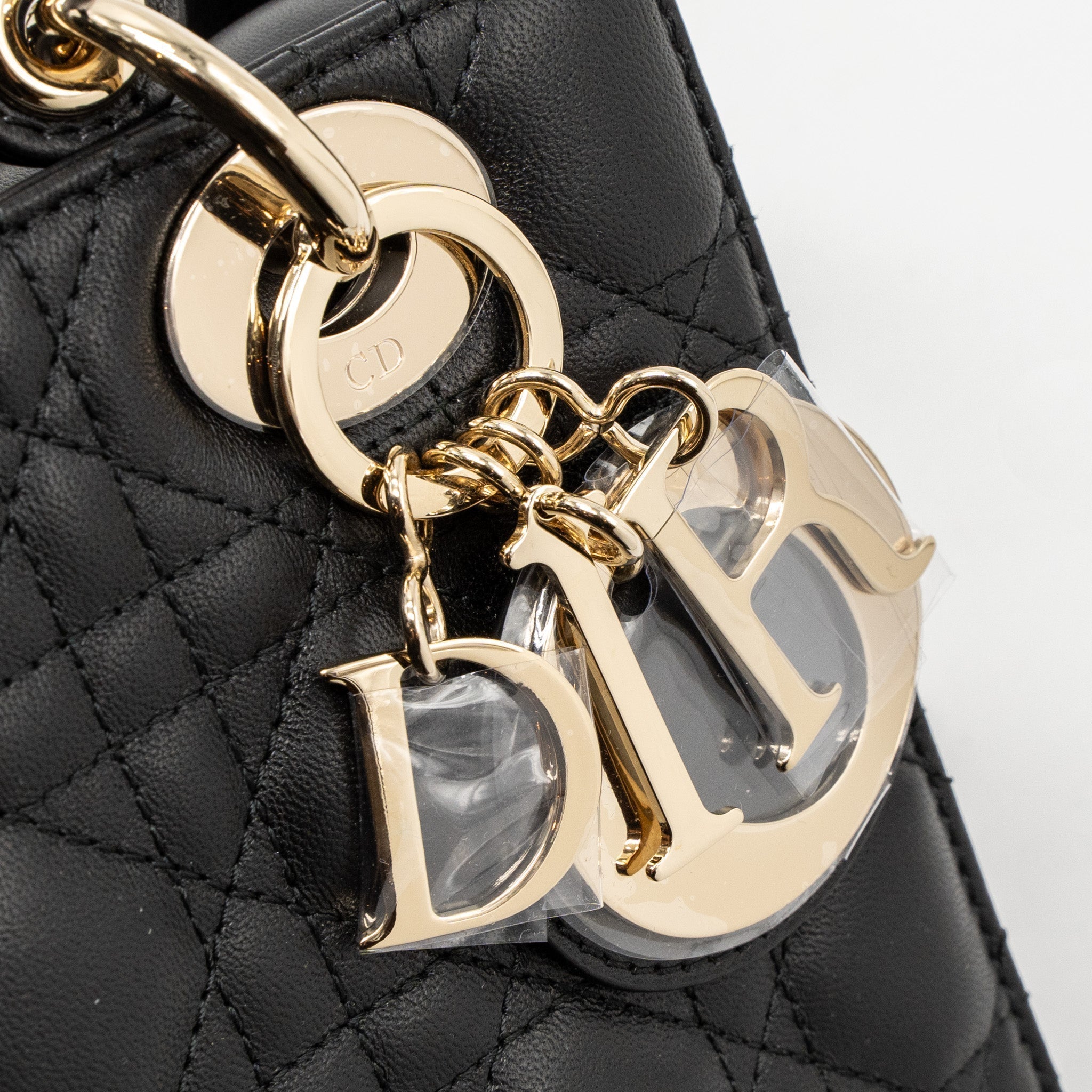 Lorenzia Small Lady Dior Lambskin Handbag Black Light Gold-Tone Hardware