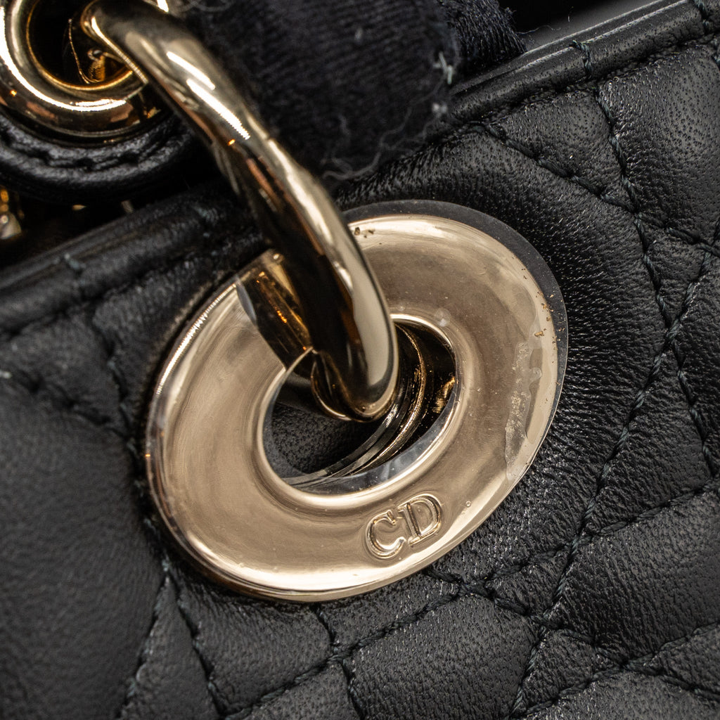 Lorenzia Small Lady Dior Lambskin Handbag Black Light Gold-Tone Hardware