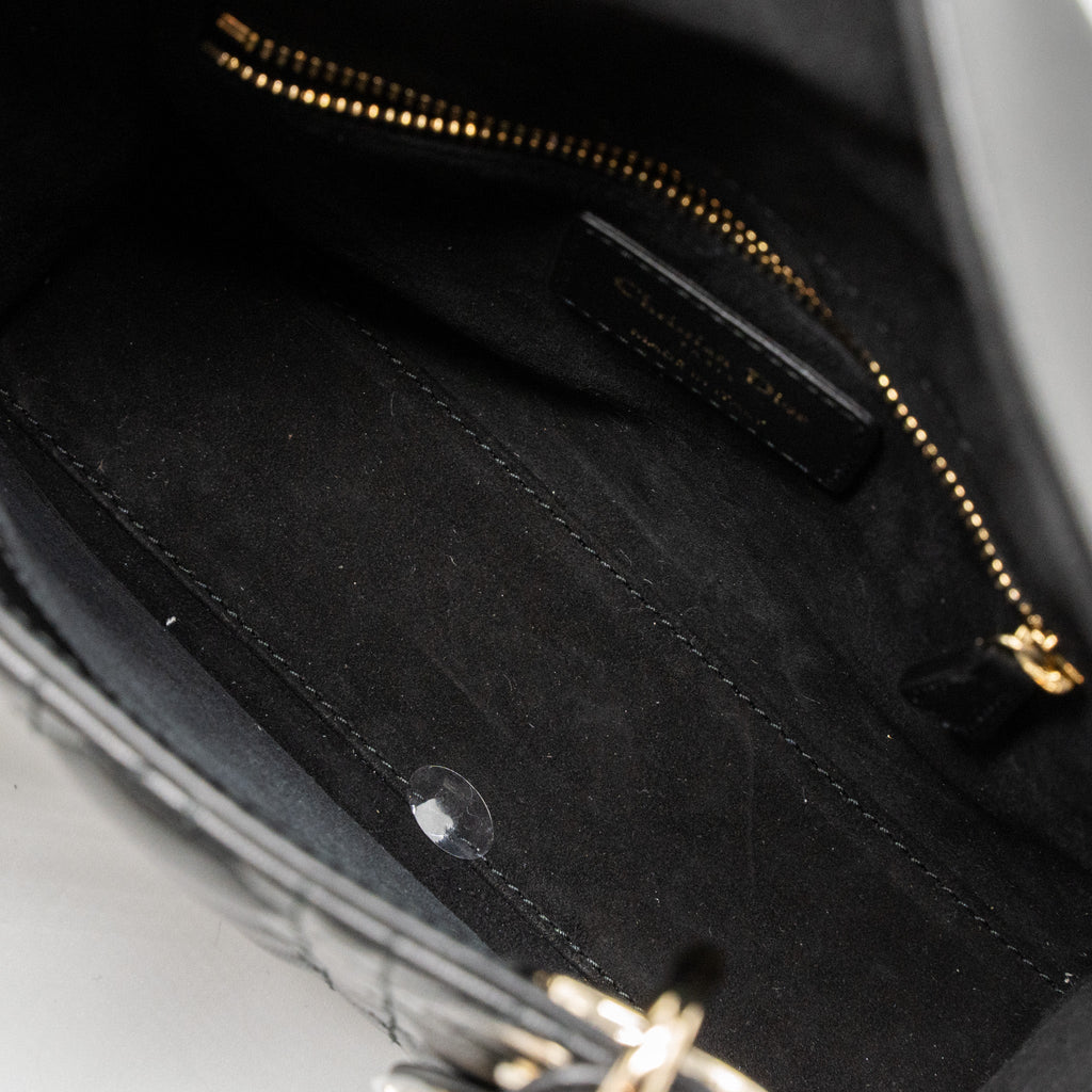 Lorenzia Small Lady Dior Lambskin Handbag Black Light Gold-Tone Hardware