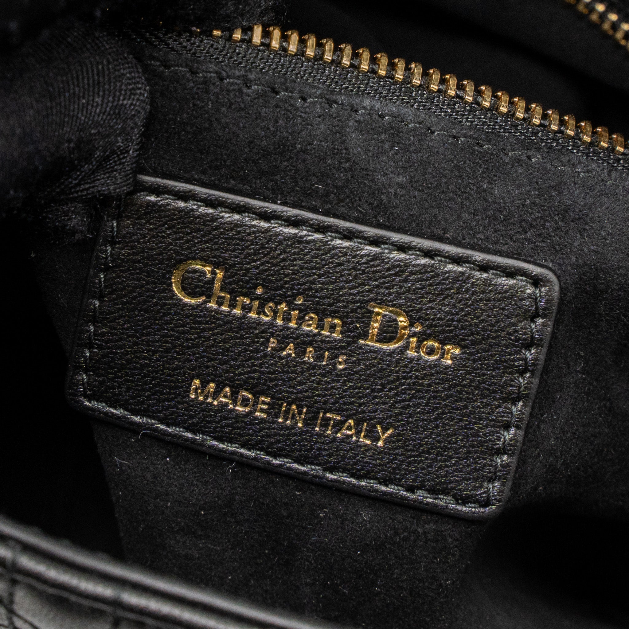 Lorenzia Small Lady Dior Lambskin Handbag Black Light Gold-Tone Hardware