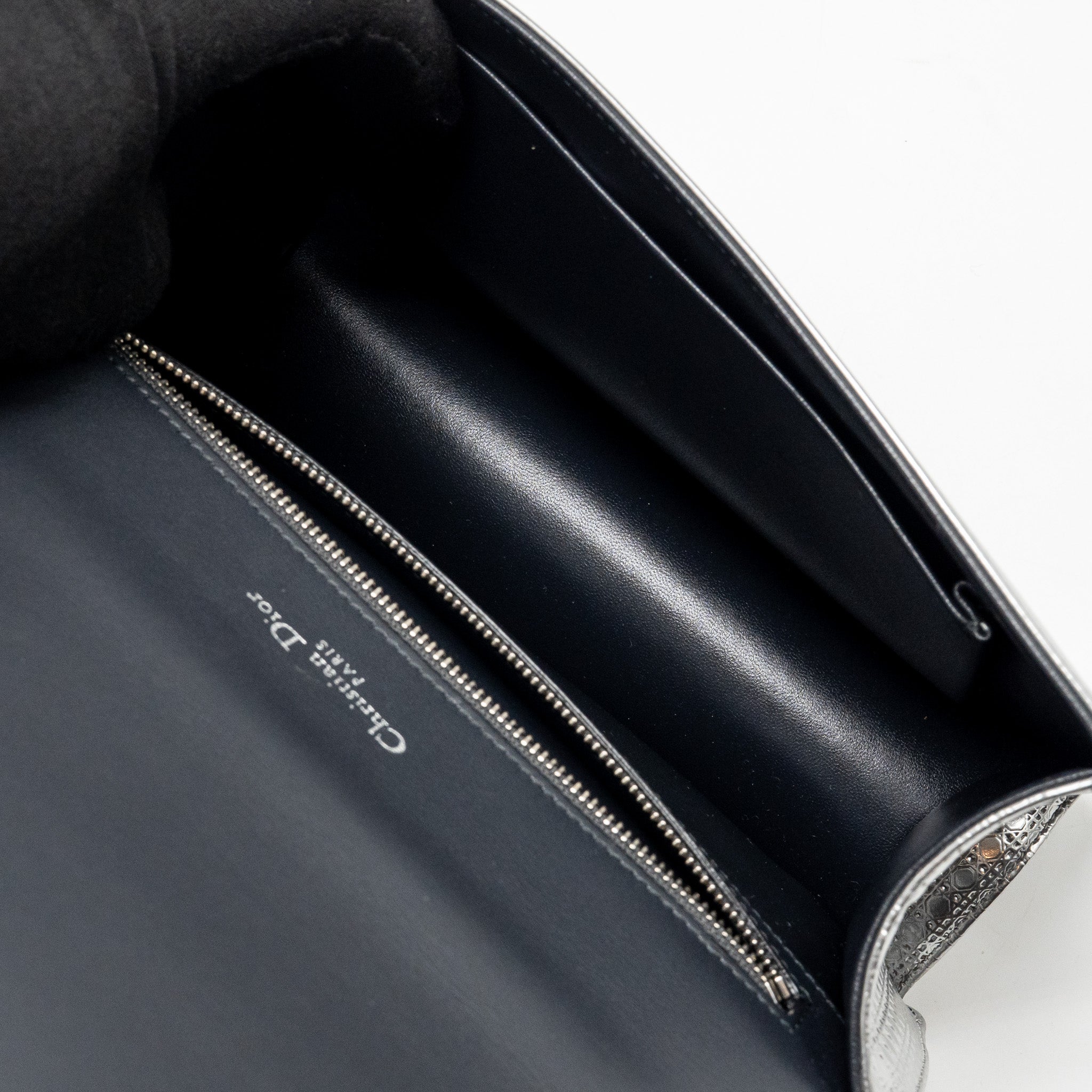 Lorenzia Diorama Flap Bag Patent Micro-Cannage Leather Metallic Silver Silver-Tone Hardware