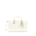 Lorenzia Small Lady D-Joy Bag Latte Cannage Lambskin White Light Gold-Tone Hardware