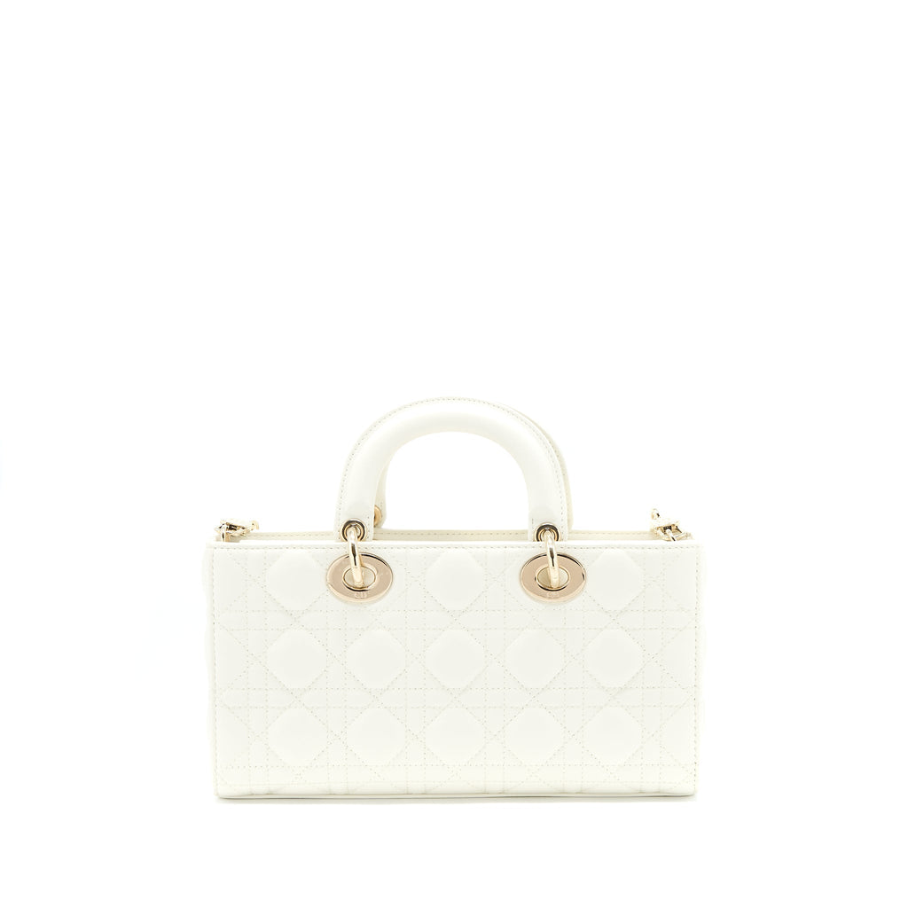Lorenzia Small Lady D-Joy Bag Latte Cannage Lambskin White Light Gold-Tone Hardware