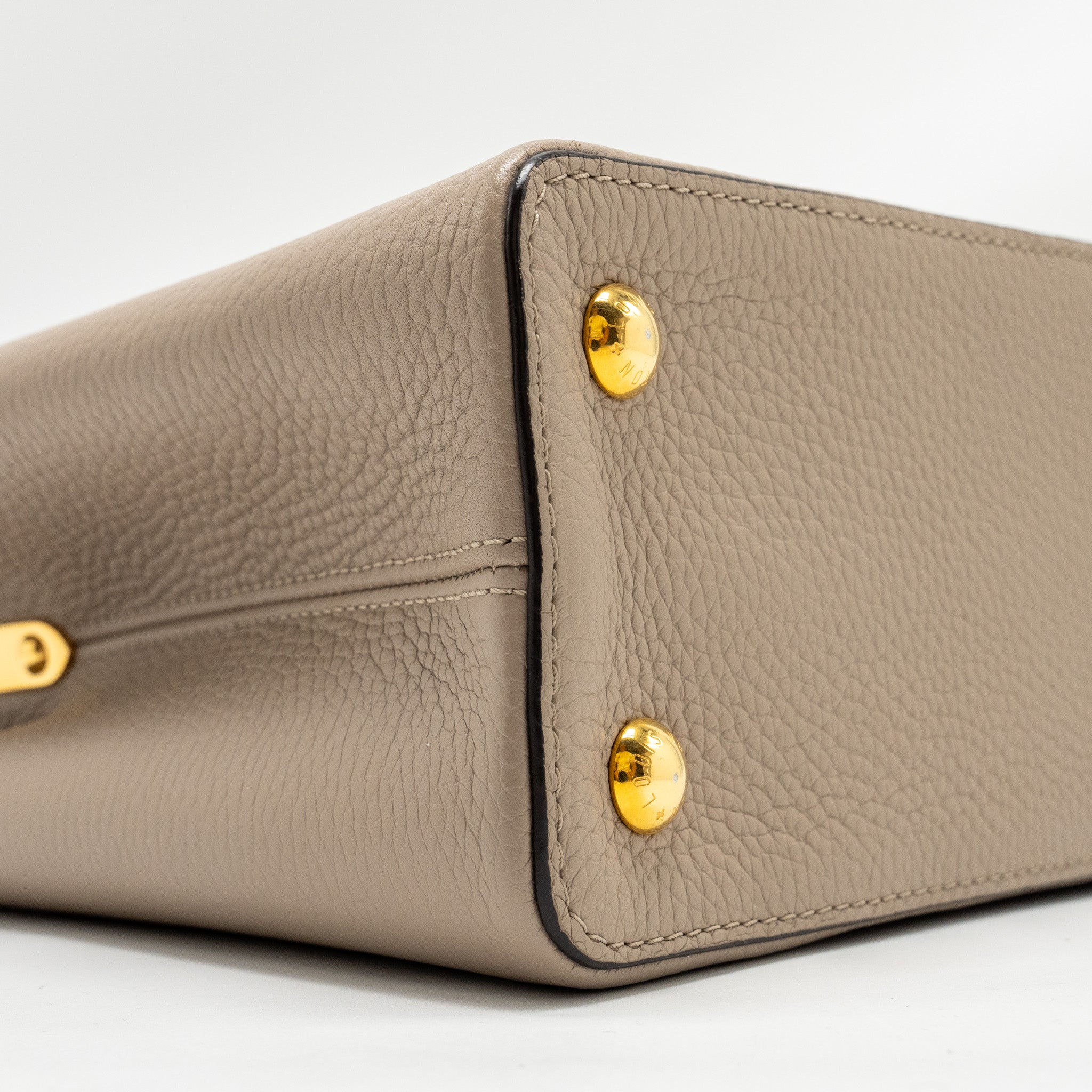 Capucines PM Calfskin Leather Handbag Grey Gold-Tone Hardware