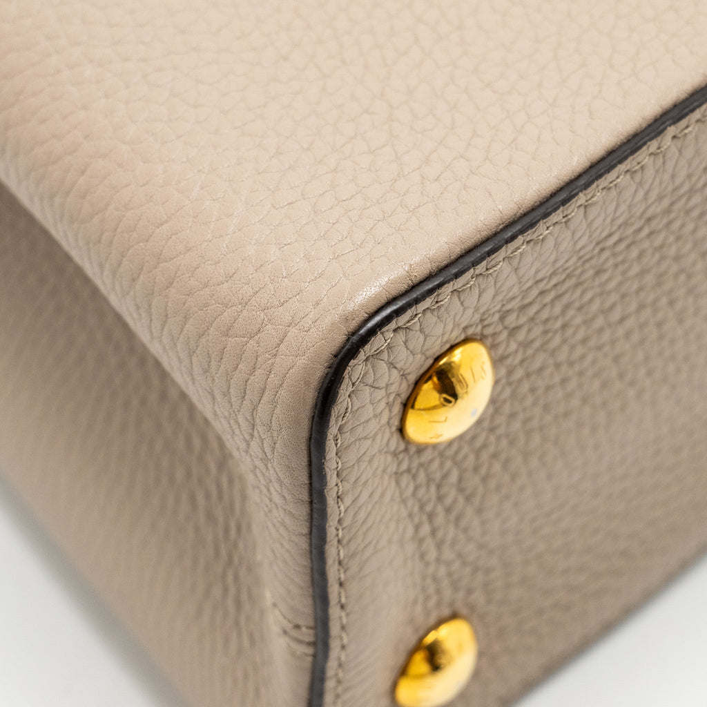 Capucines PM Calfskin Leather Handbag Grey Gold-Tone Hardware
