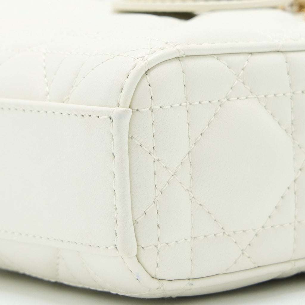 Lorenzia Small Lady D-Joy Bag Latte Cannage Lambskin White Light Gold-Tone Hardware