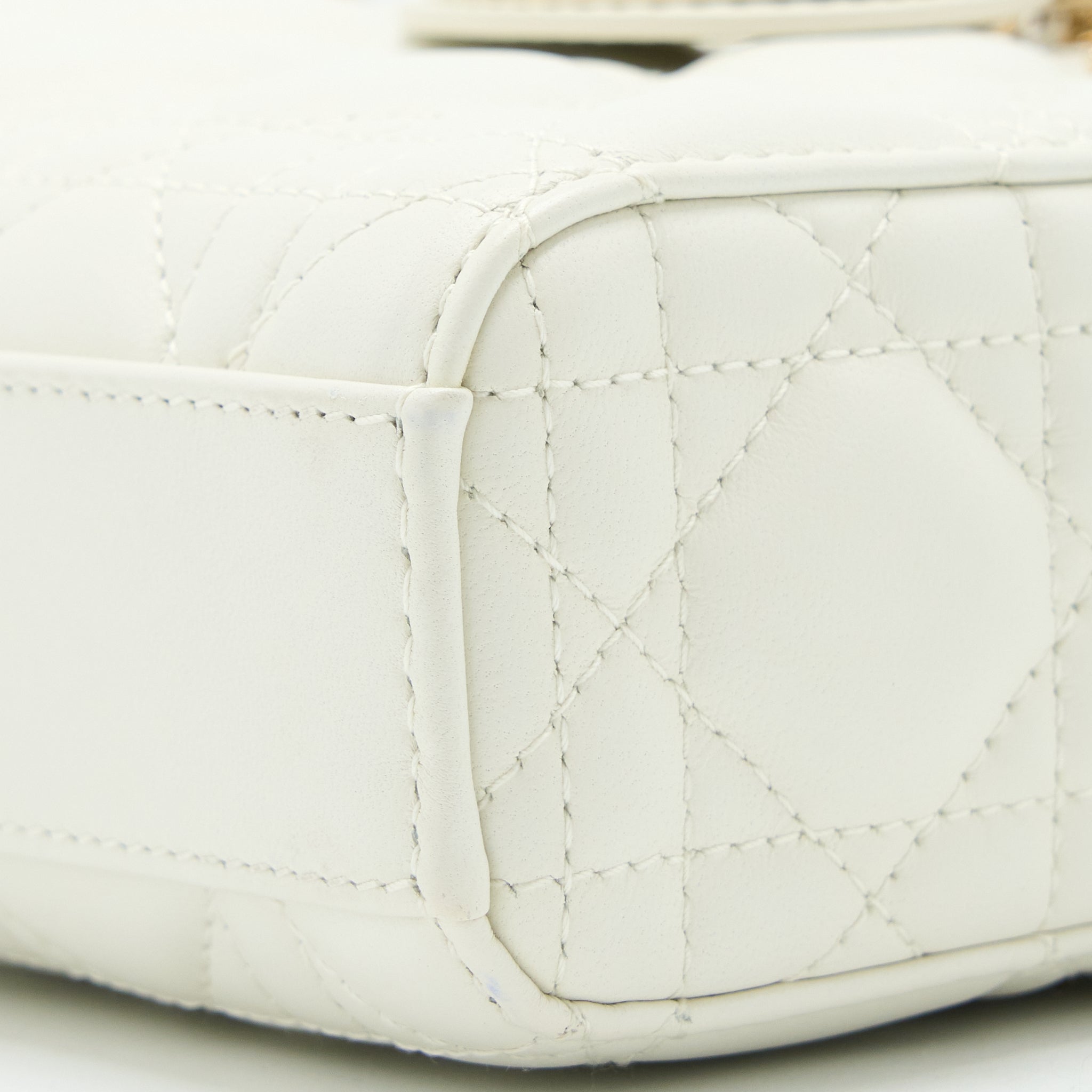 Lorenzia Small Lady D-Joy Bag Latte Cannage Lambskin White Light Gold-Tone Hardware