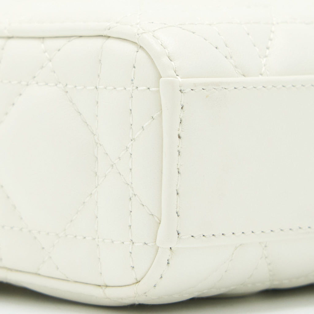 Lorenzia Small Lady D-Joy Bag Latte Cannage Lambskin White Light Gold-Tone Hardware