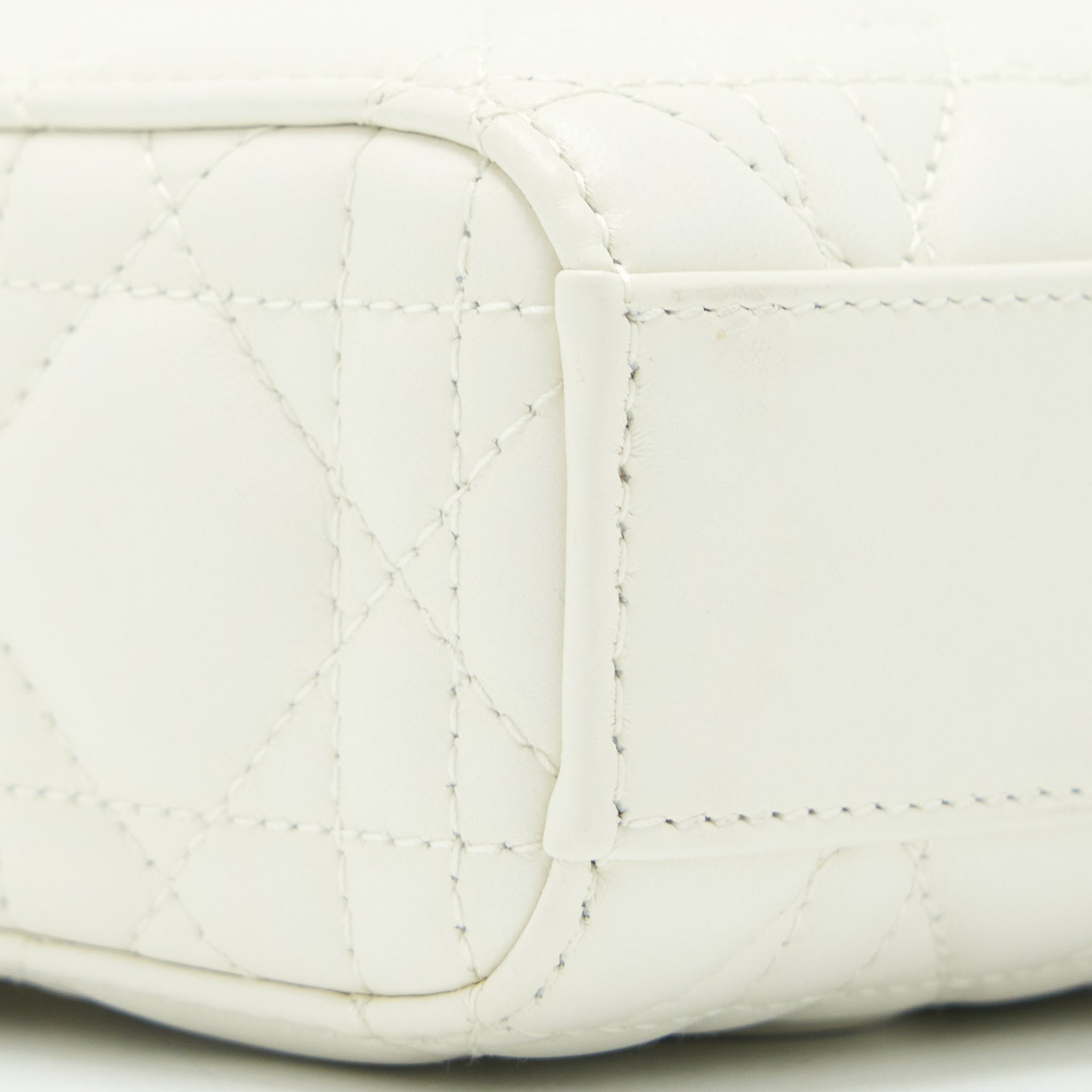 Lorenzia Small Lady D-Joy Bag Latte Cannage Lambskin White Light Gold-Tone Hardware