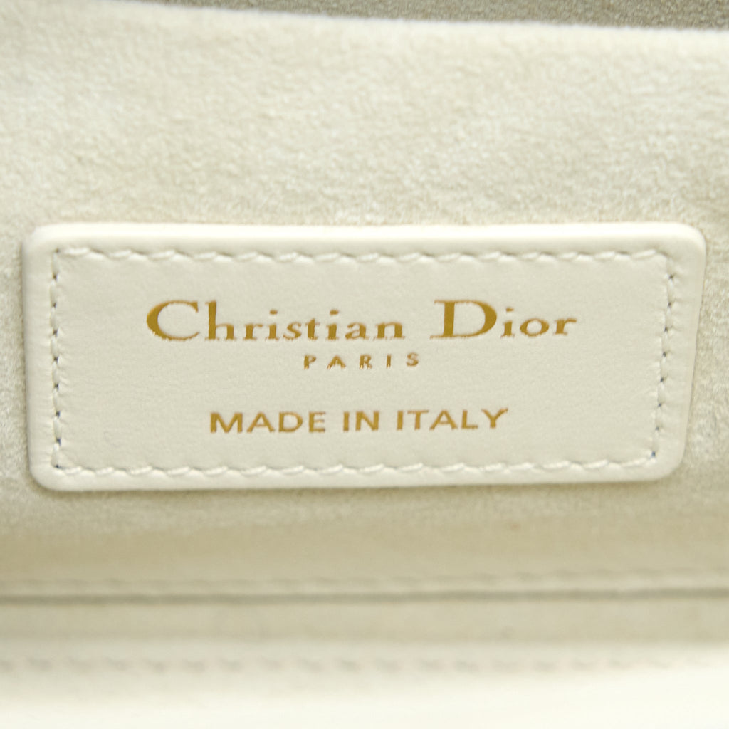 Lorenzia Small Lady D-Joy Bag Latte Cannage Lambskin White Light Gold-Tone Hardware