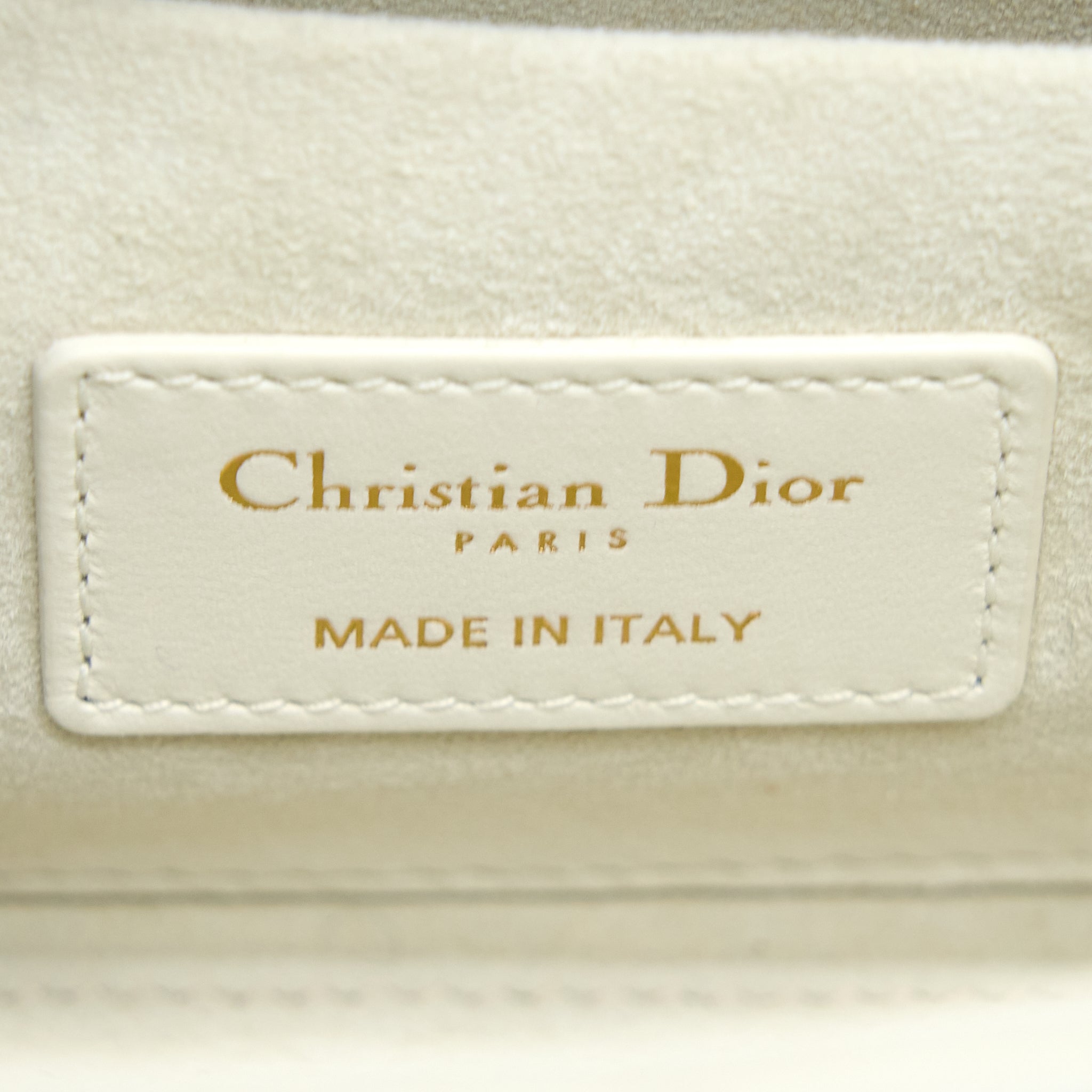 Lorenzia Small Lady D-Joy Bag Latte Cannage Lambskin White Light Gold-Tone Hardware